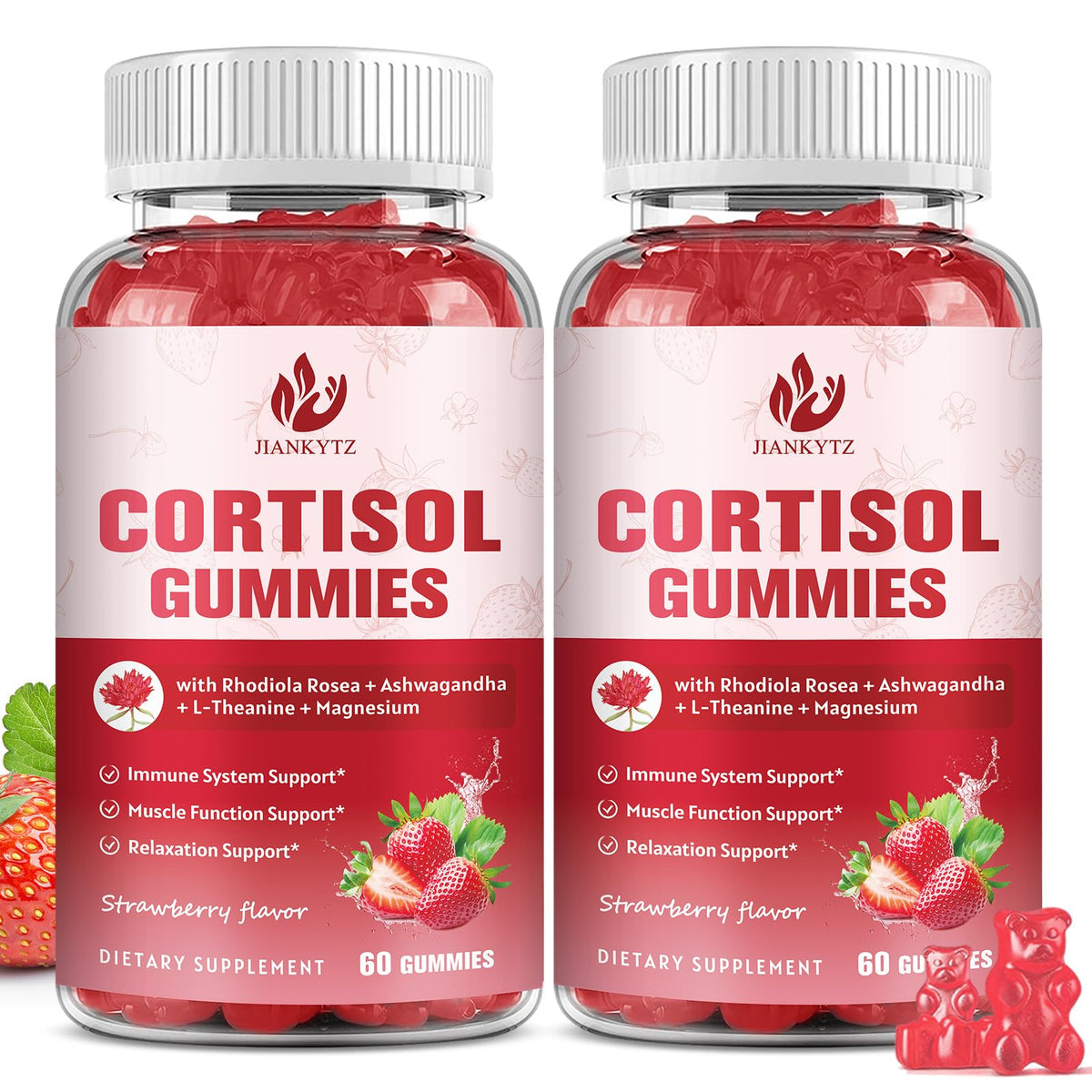 JIANKYTZ Cortisol Gummies bottle front view with strawberry flavour