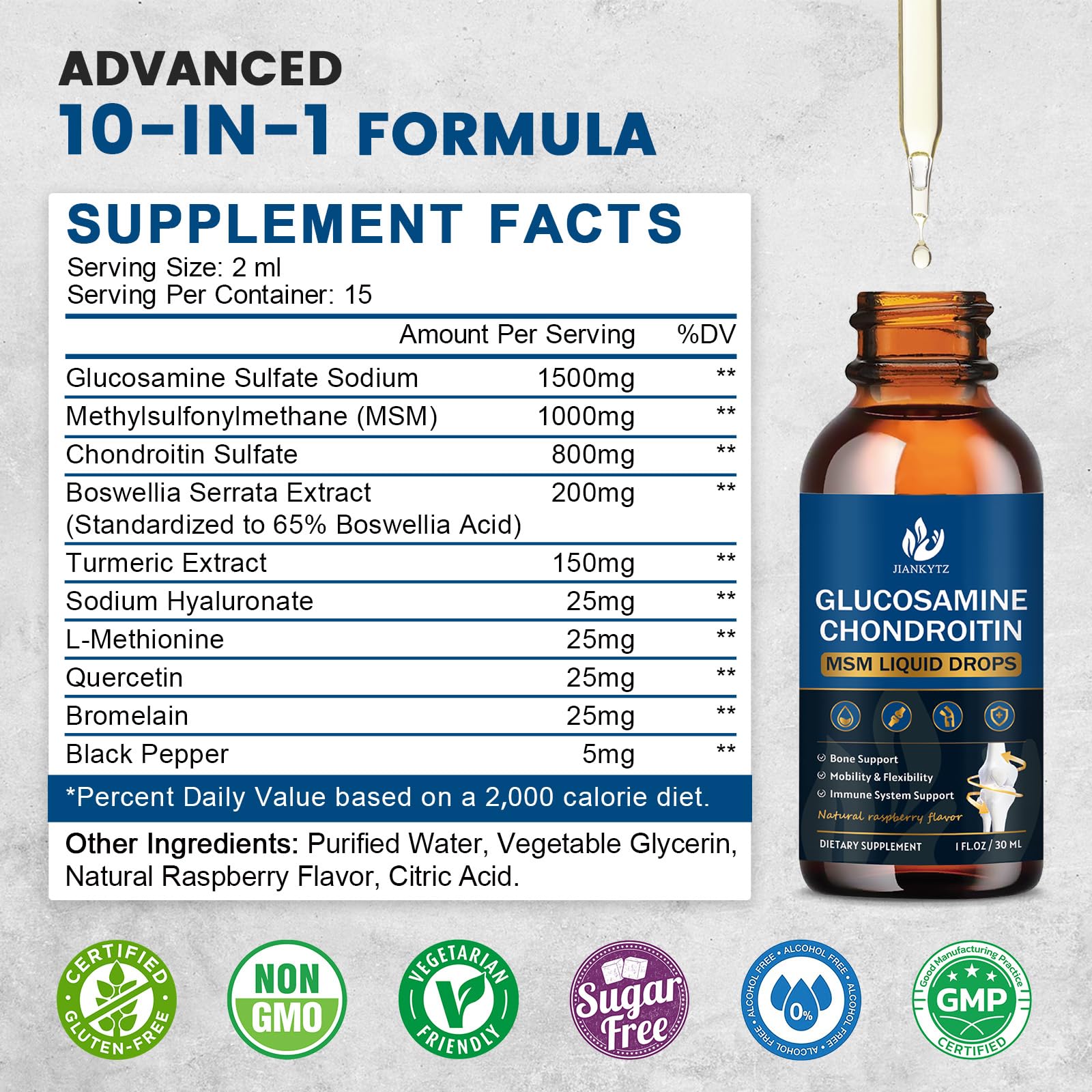 JIANKYTZ Glucosamine Chondroitin MSM Drops bottle with dropper