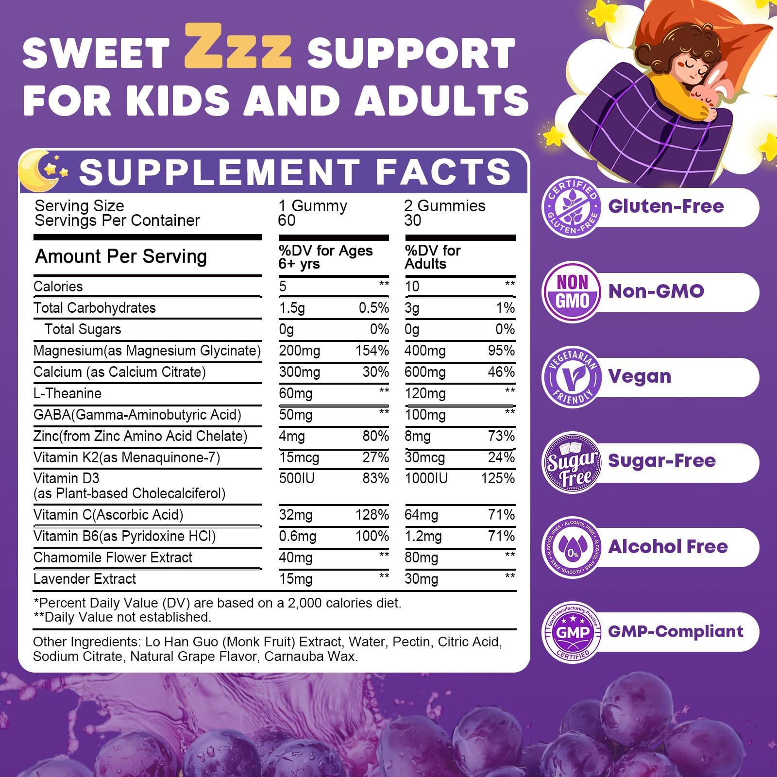 JIANKYTZ Magnesium Glycinate Gummies grape flavour