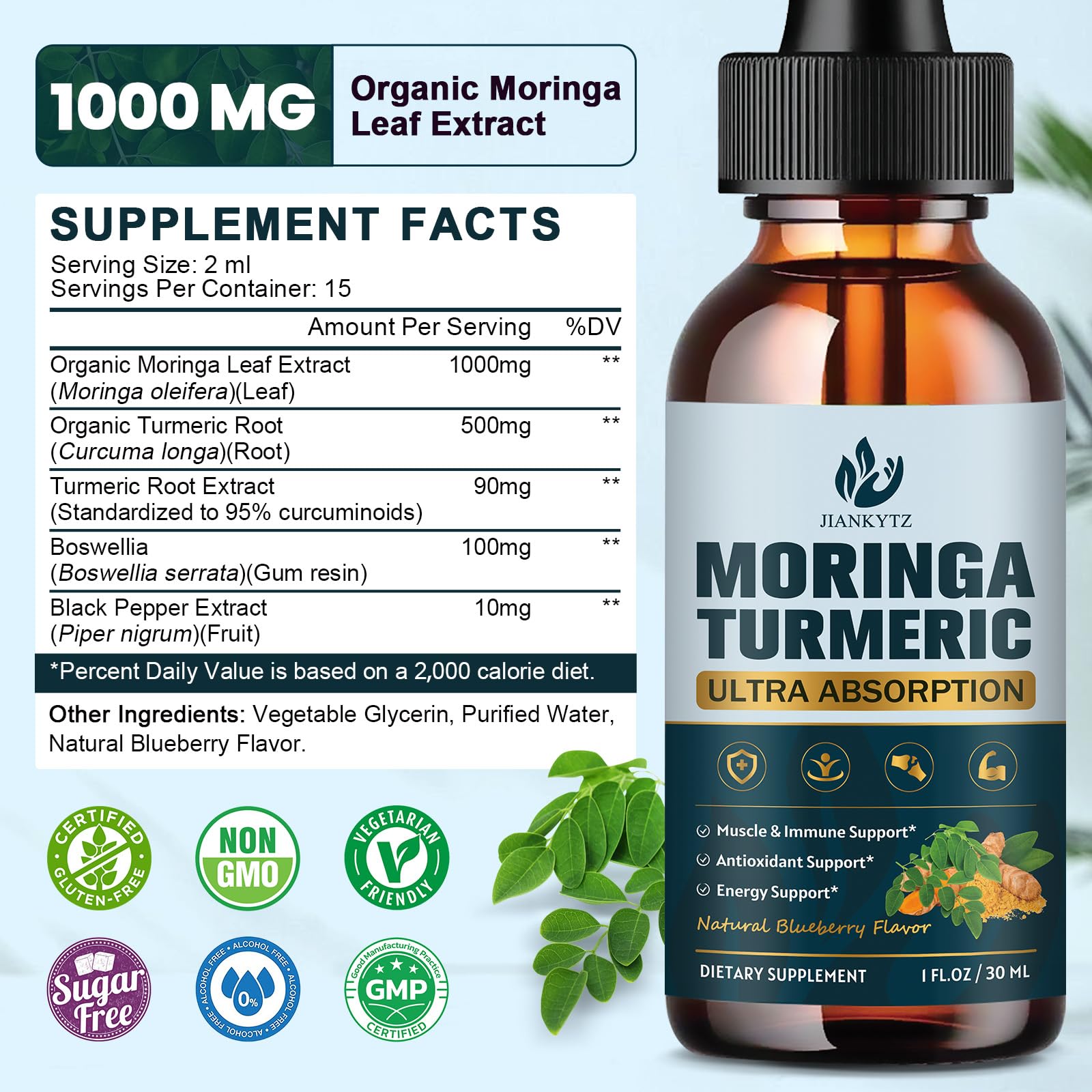 JIANKYTZ Organic Moringa Liquid Drops bottle with dropper