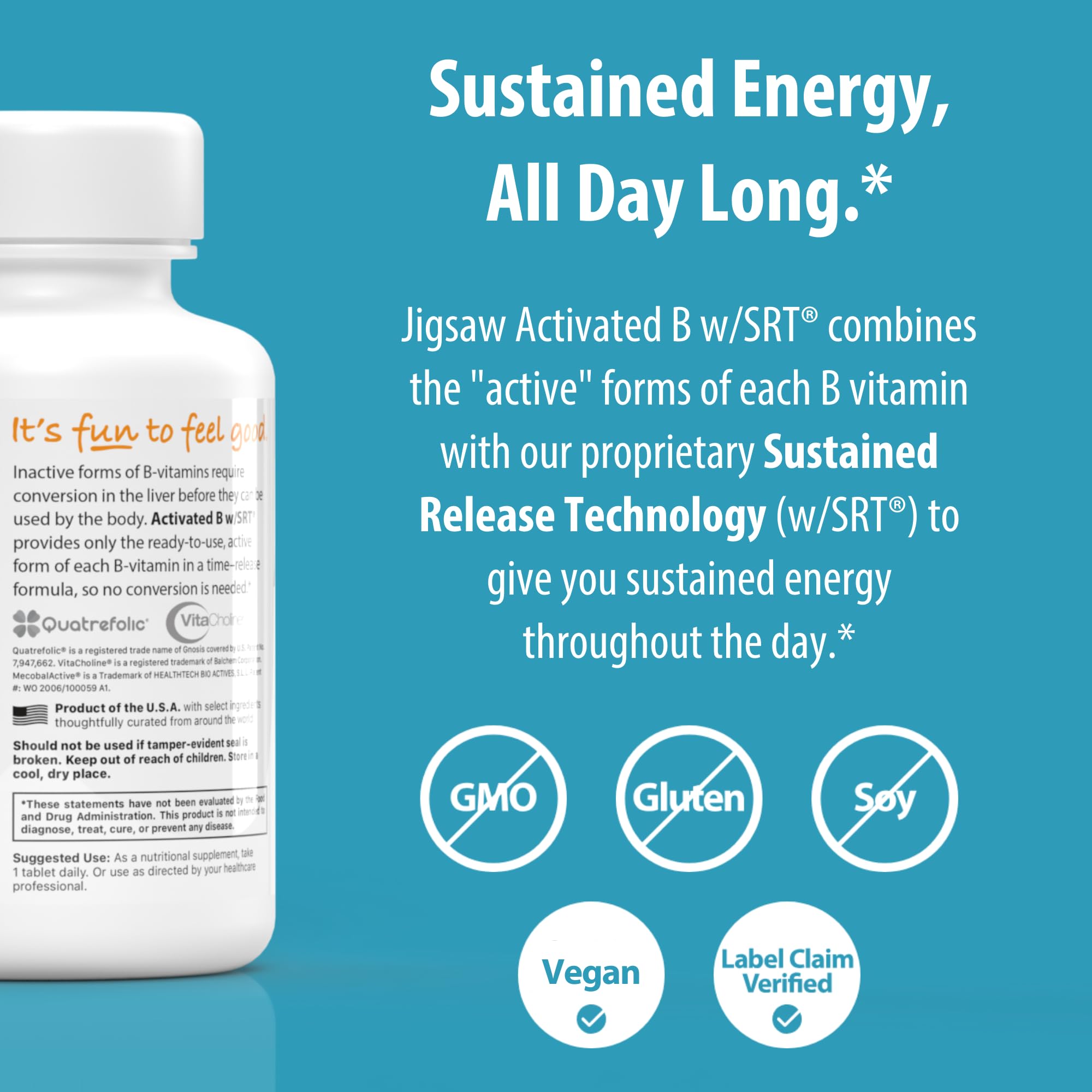 Jigsaw Health Activated B w/SRT B-Complex Supplement capsule close-up