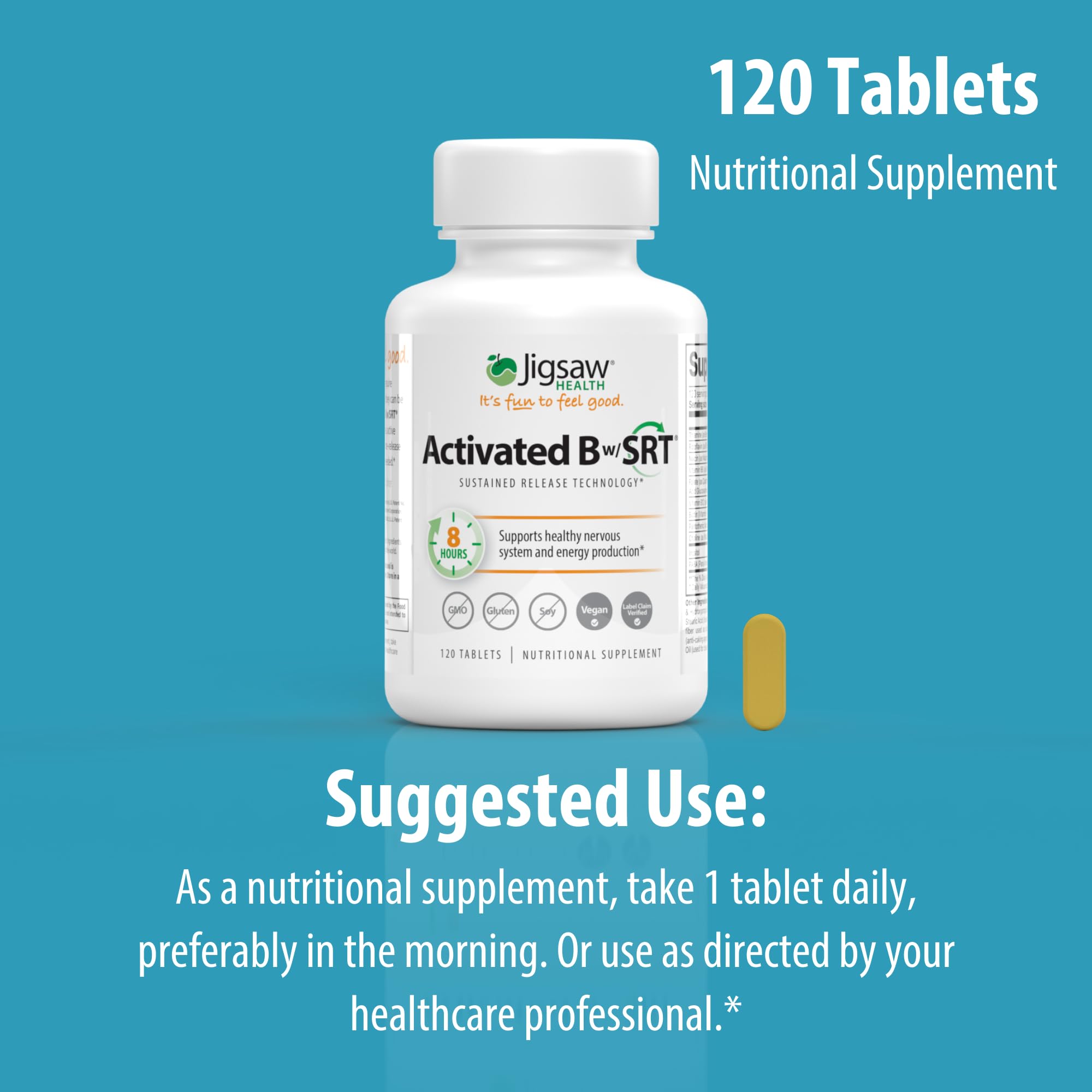 Jigsaw Health Activated B w/SRT B-Complex Supplement with a glass of water