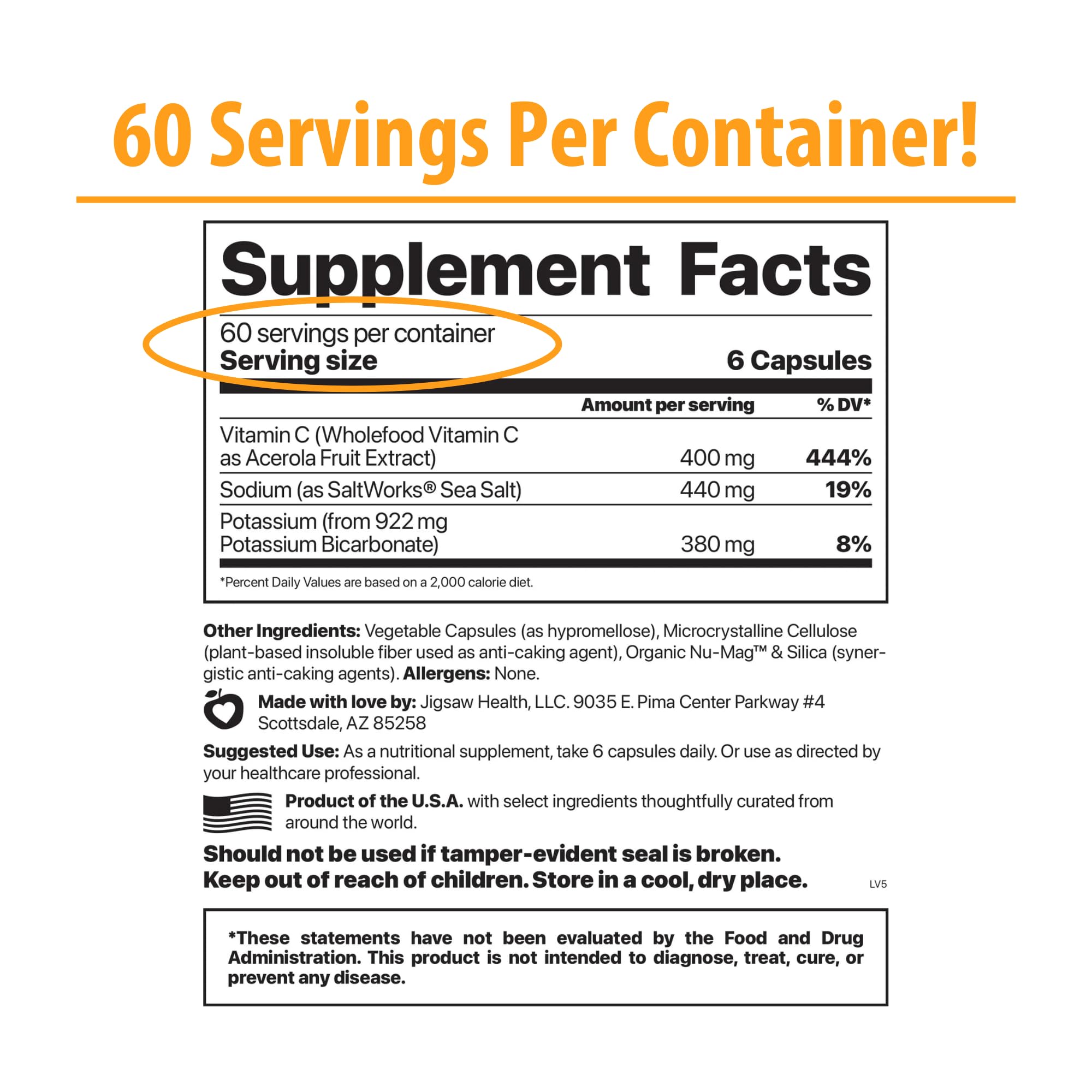 Jigsaw Health Adrenal Cocktail 390g side view showing ingredients