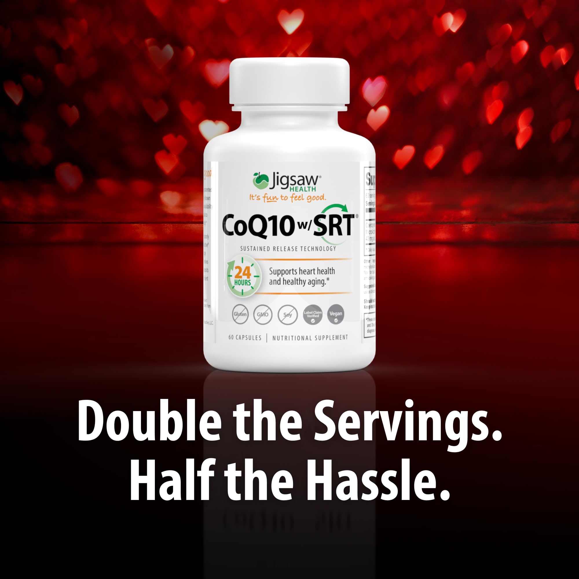 Jigsaw Health CoQ10 capsules displayed on a table