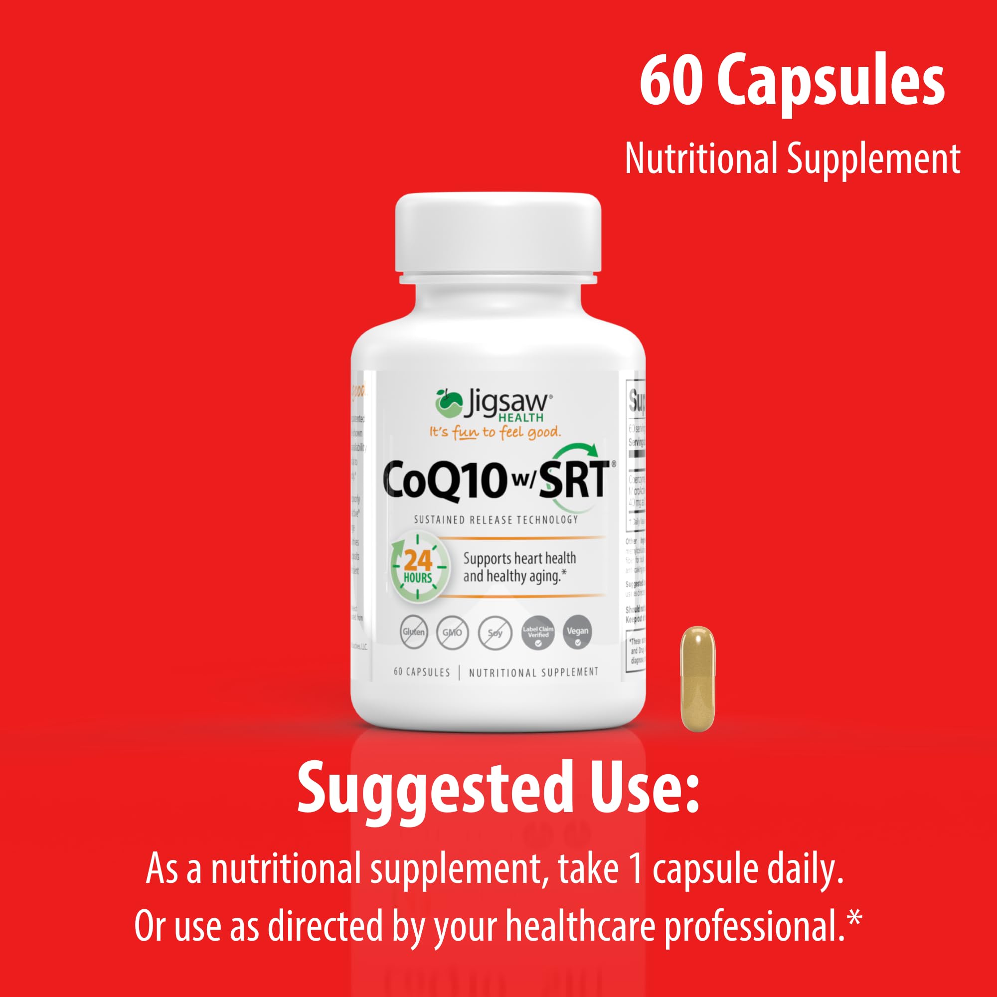 Jigsaw Health CoQ10 supplement bottle with a measuring spoon
