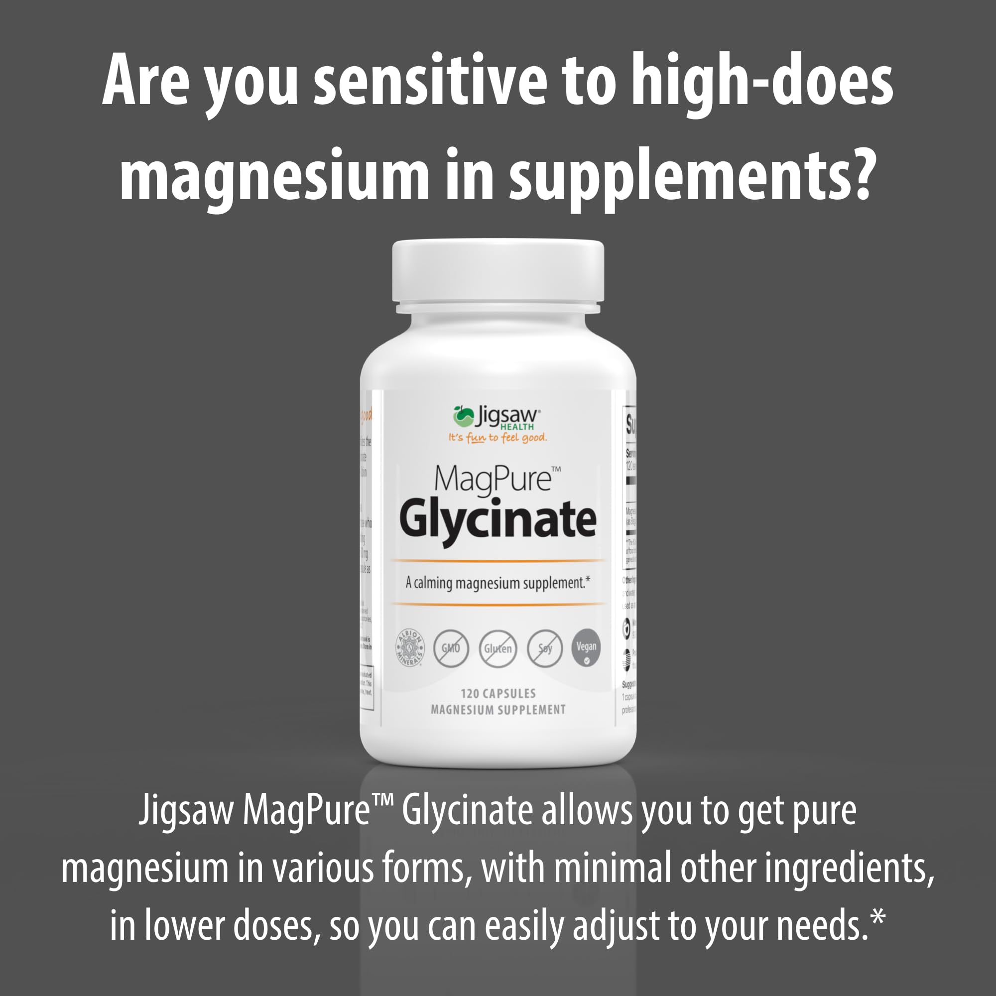 Jigsaw Health Magnesium Bisglycinate Chelate 50mg capsule back view