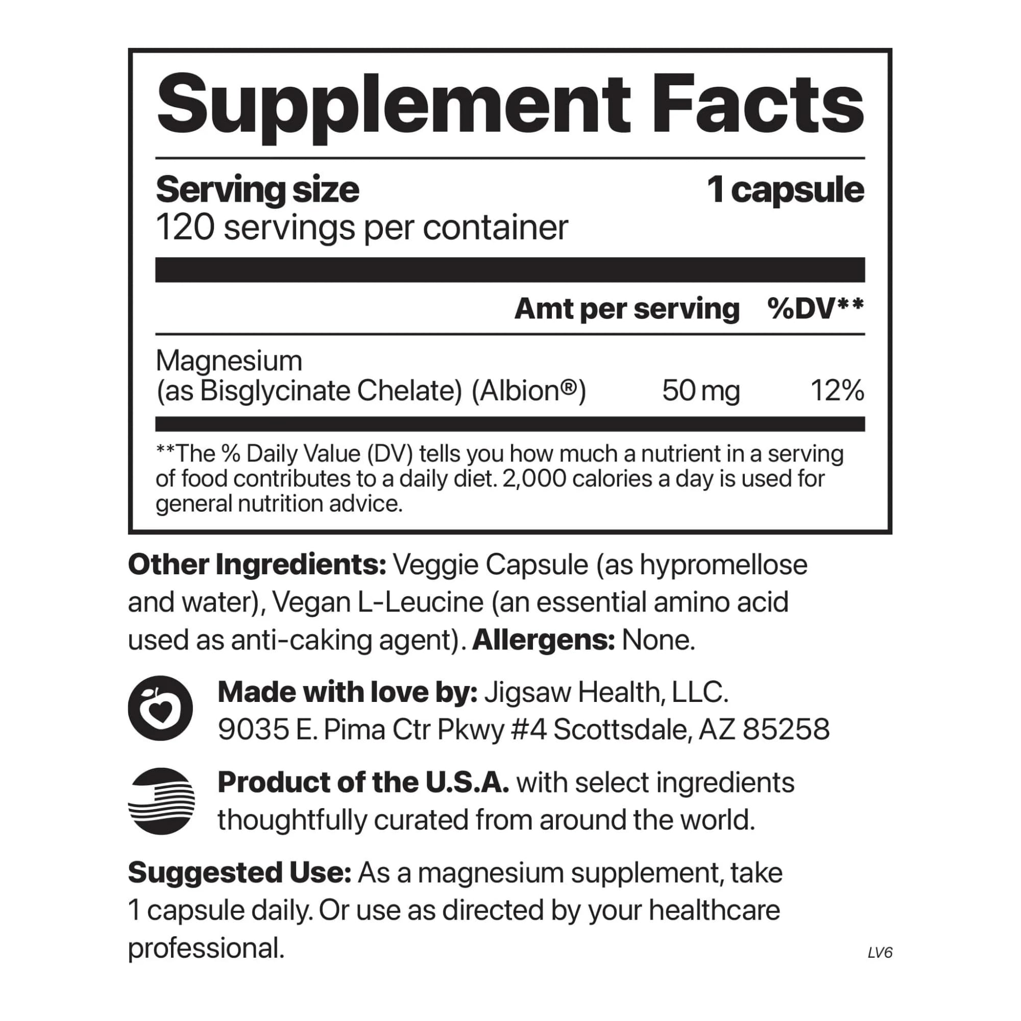 Jigsaw Health Magnesium Bisglycinate Chelate 50mg capsules in a bowl