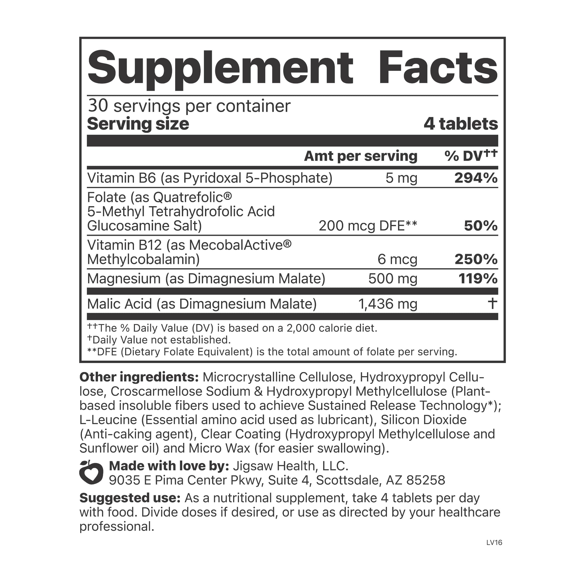 Jigsaw Health MagSRT Magnesium Supplement 122g back view
