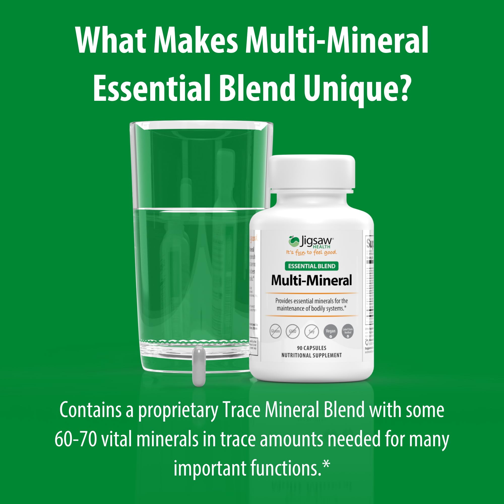 Jigsaw Health Multi-Mineral Essential Blend 50g capsules on a wooden table