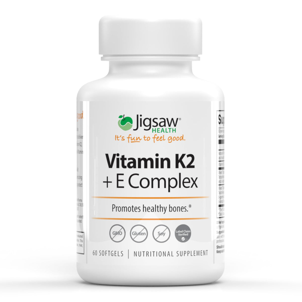 Jigsaw Health Vitamin E & K2 supplement bottle front view