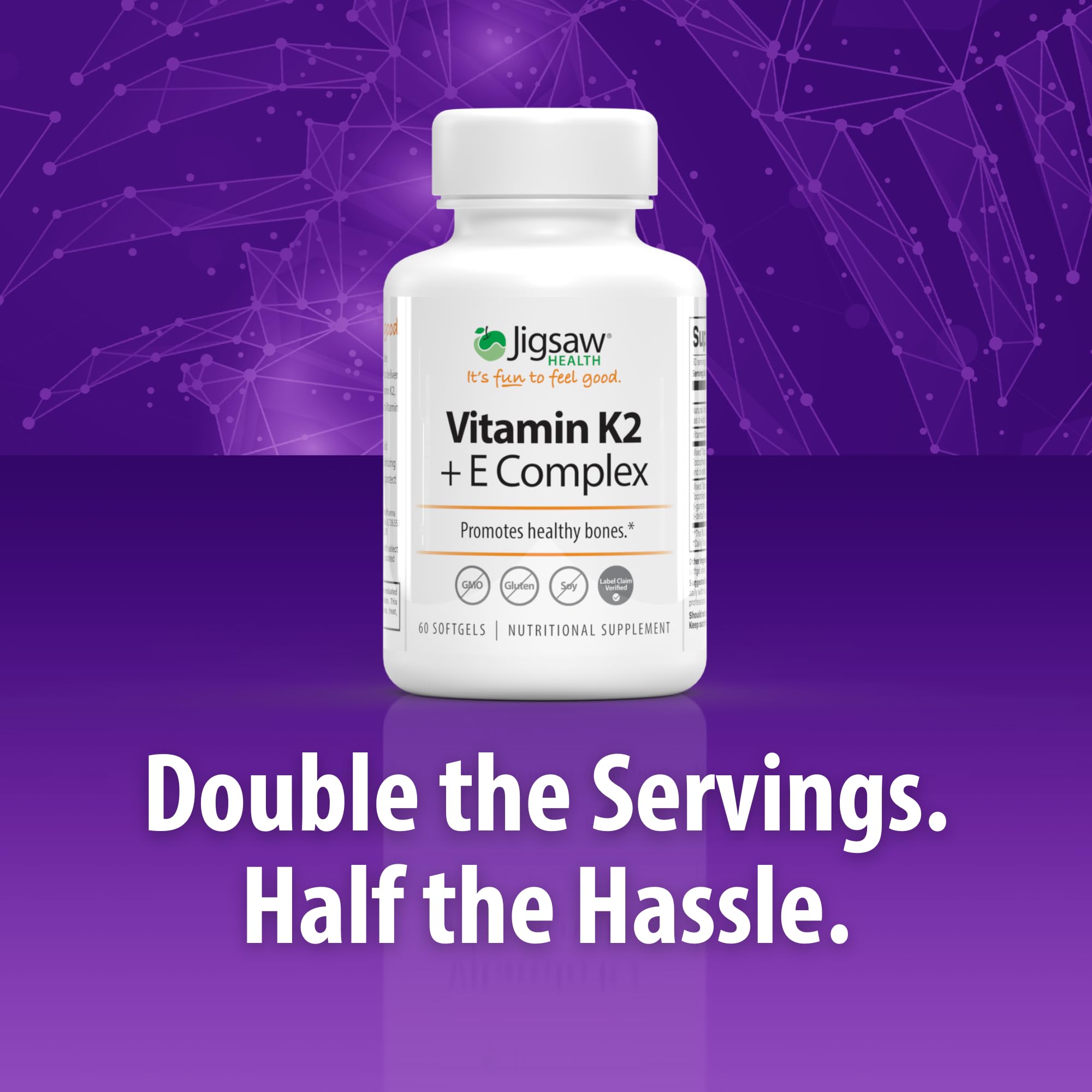 Jigsaw Health Vitamin E & K2 supplement bottle side view
