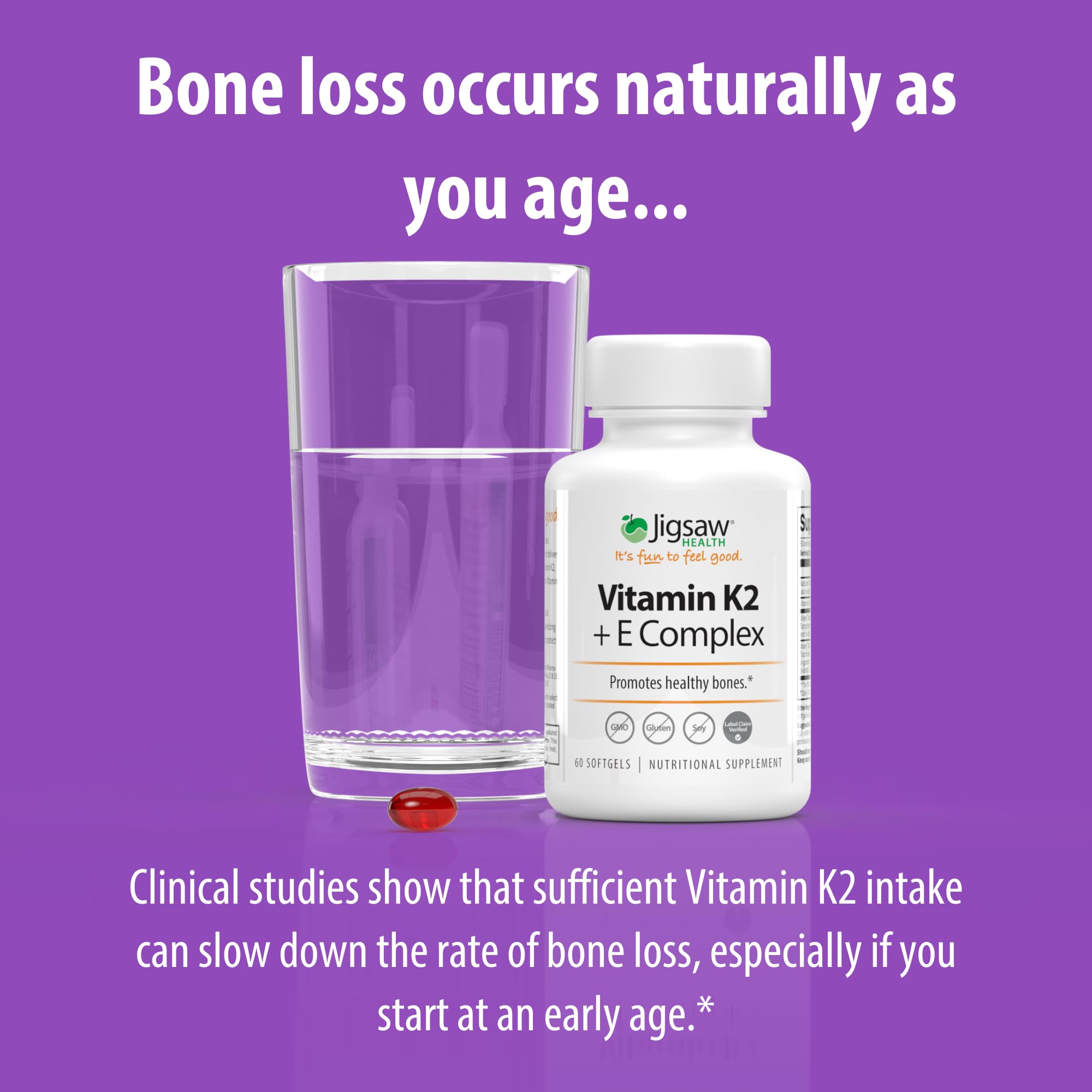 Jigsaw Health Vitamin E & K2 supplement with dosage instructions