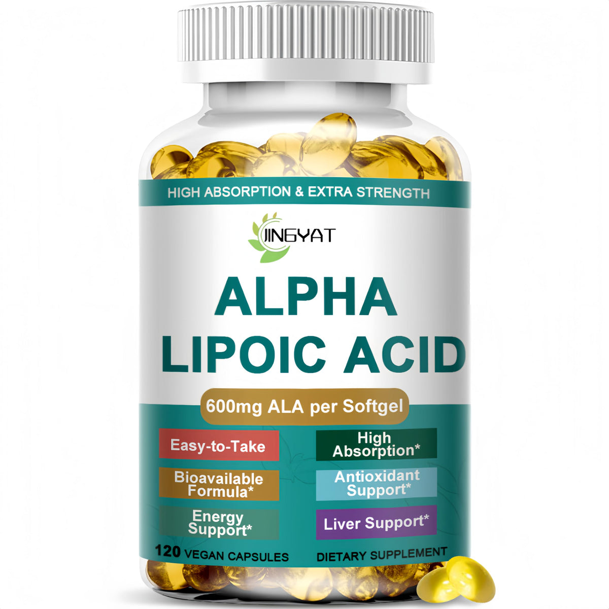JINGYAT Alpha Lipoic Acid 600mg softgels front view
