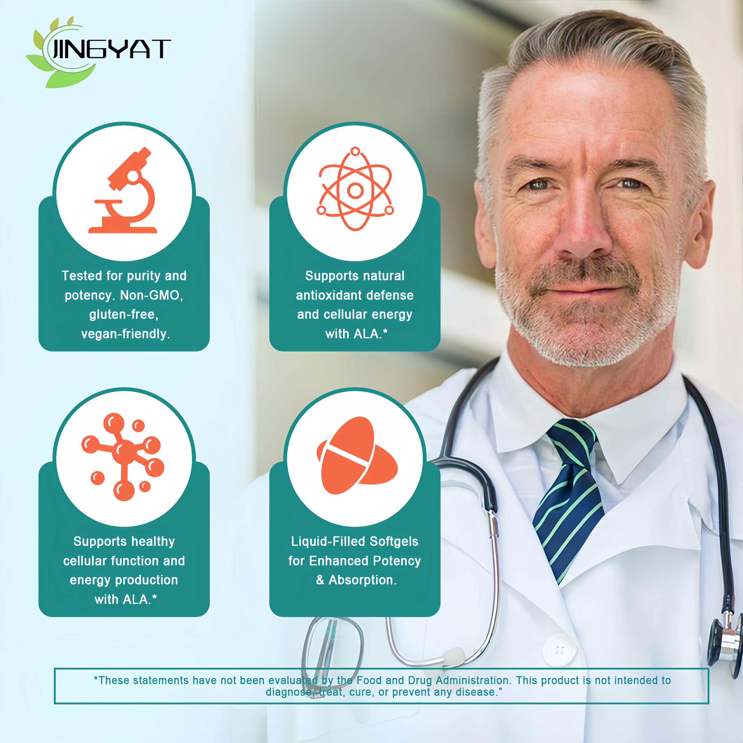 JINGYAT Alpha Lipoic Acid softgels with dosage information