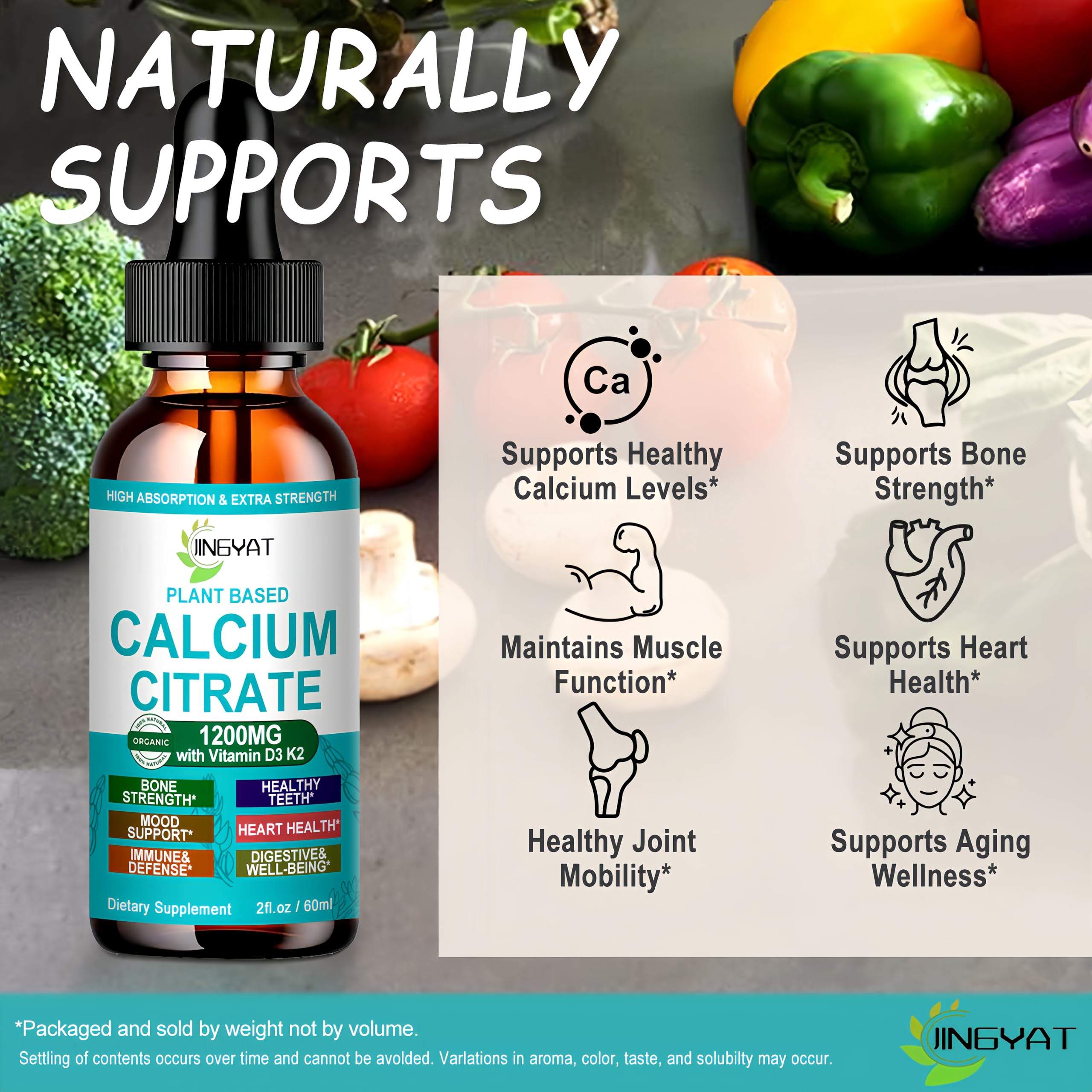 JINGYAT Liquid Calcium Drops 1200mg with Vitamin D3 and K2