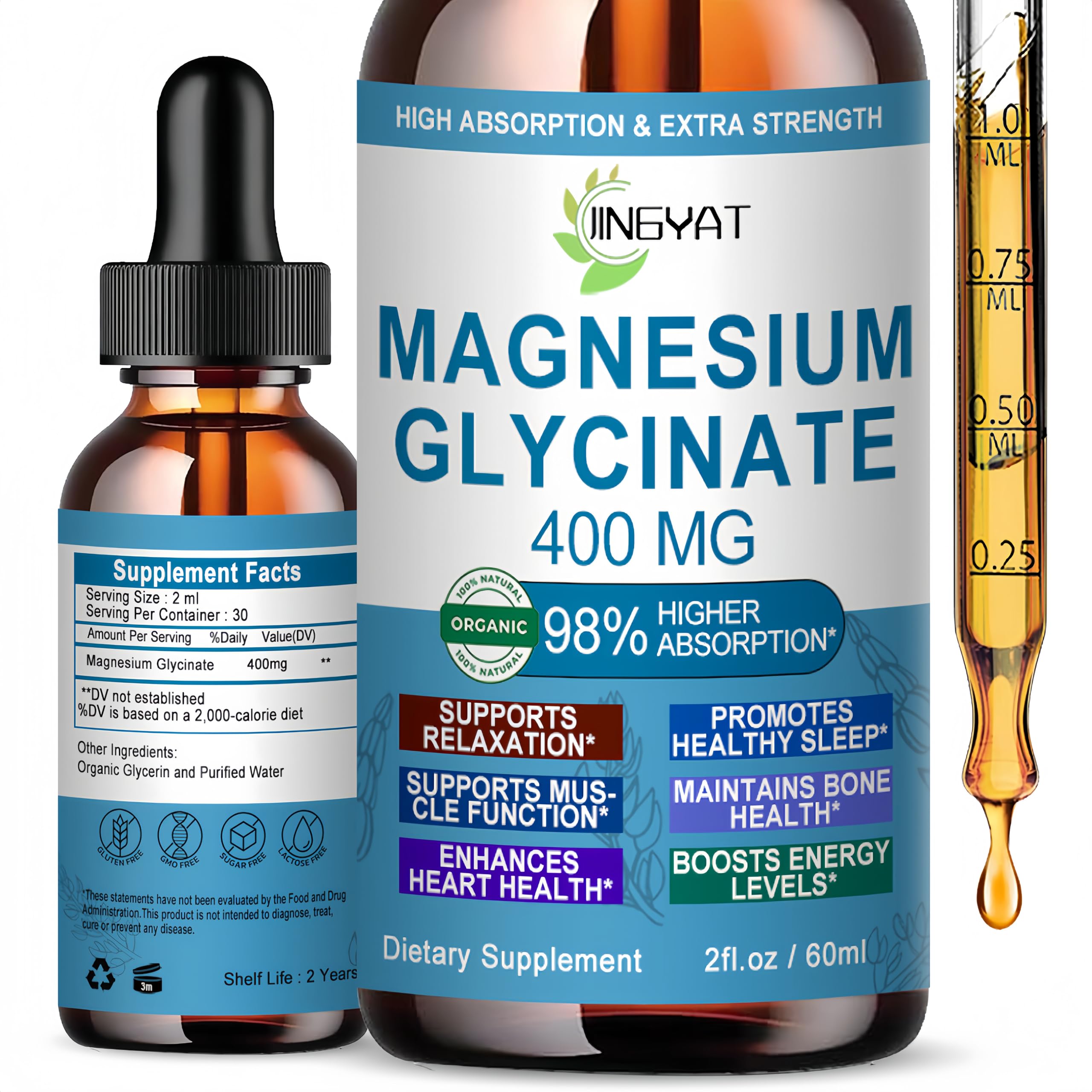 JINGYAT Liquid Magnesium Glycinate 400mg front view