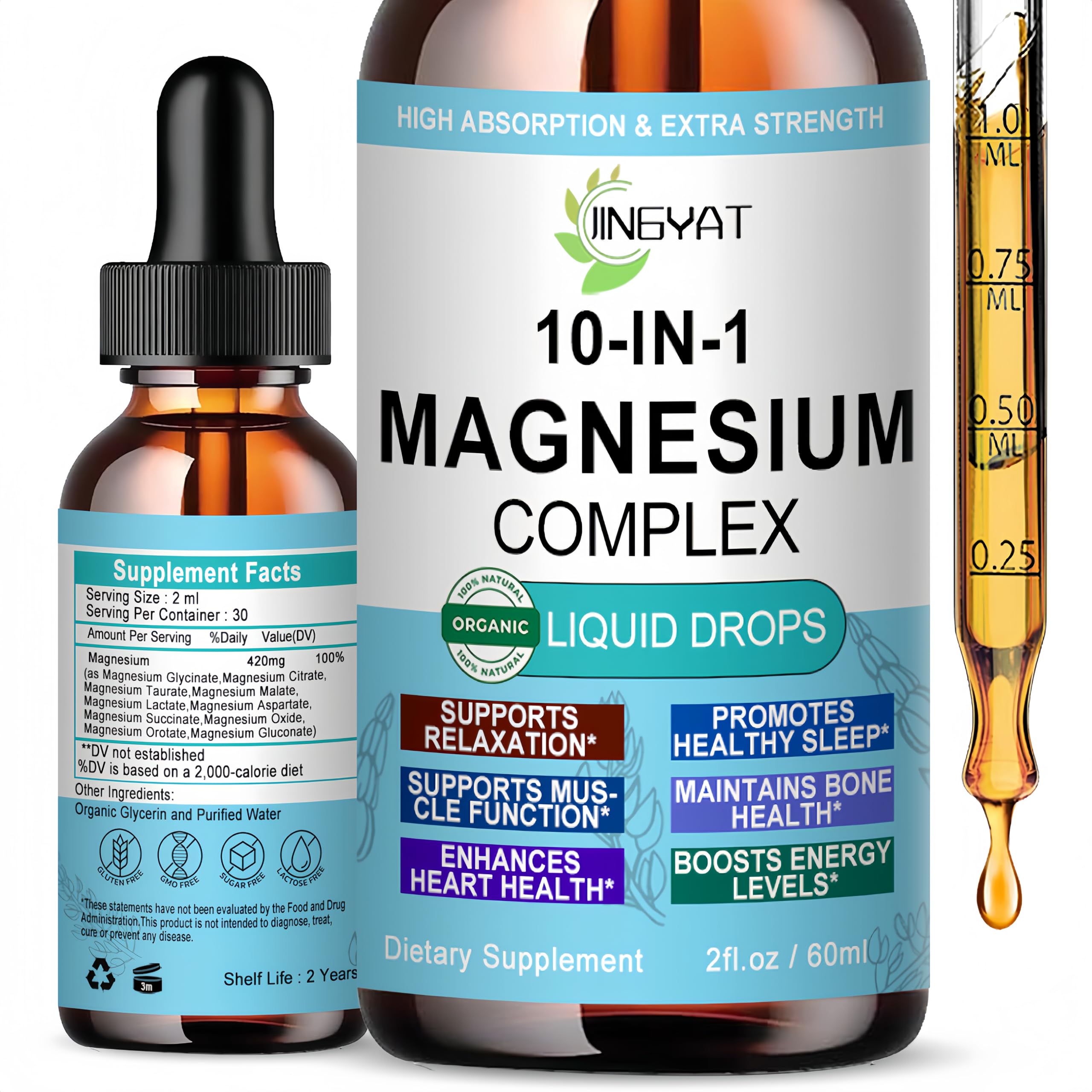 JINGYAT Magnesium Complex Liquid Drops front view with mixed berry flavour