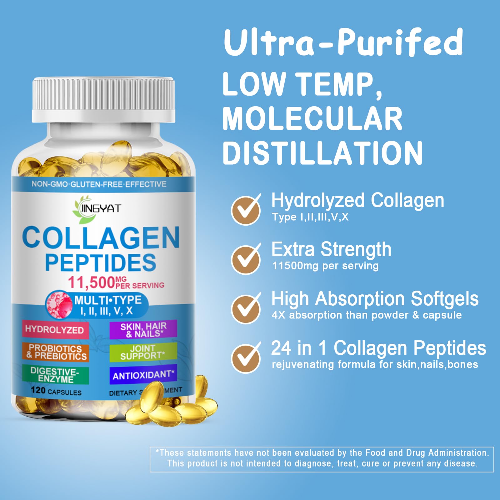 JINGYAT Multi Collagen Peptides Softgels close-up of softgel