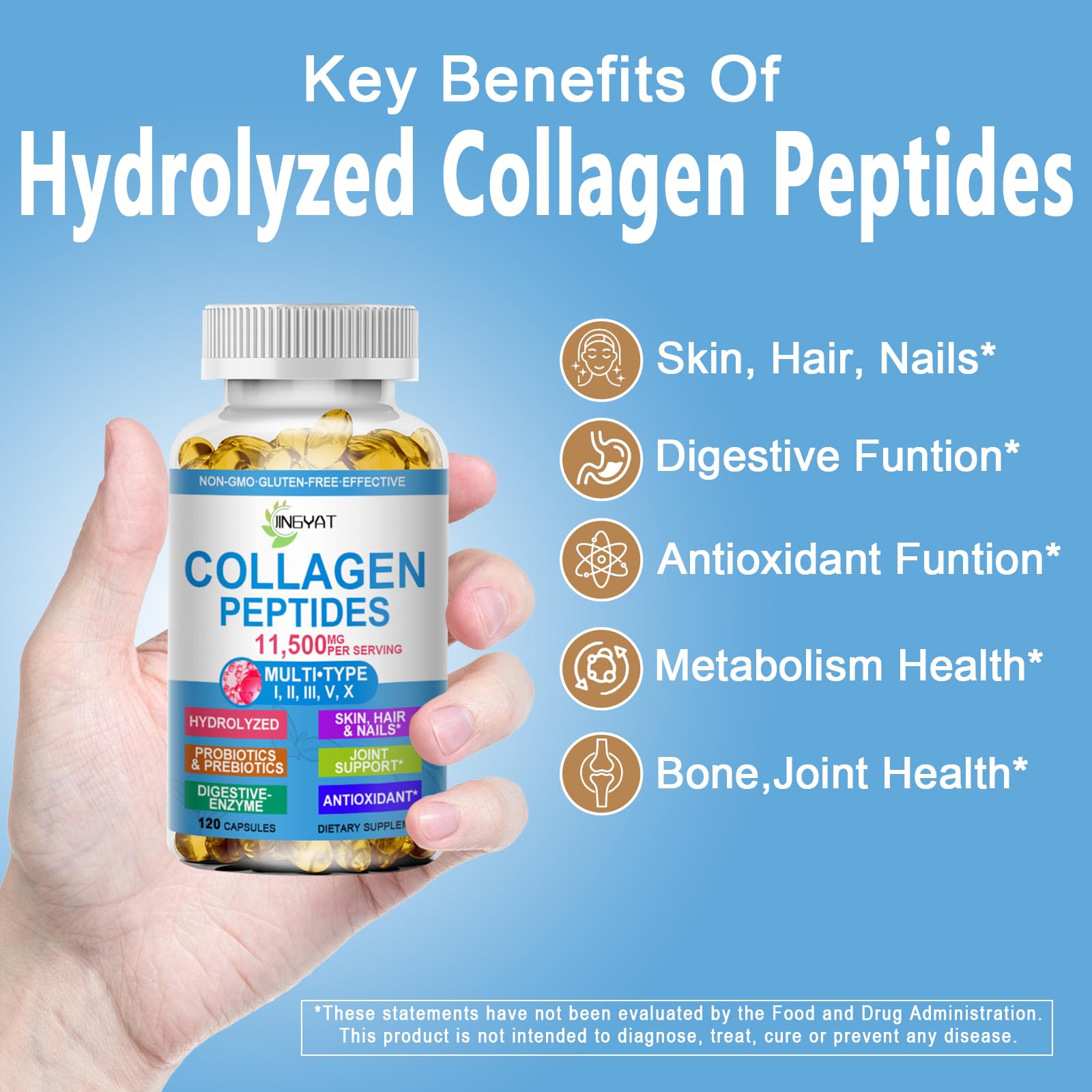 JINGYAT Multi Collagen Peptides Softgels side view with packaging