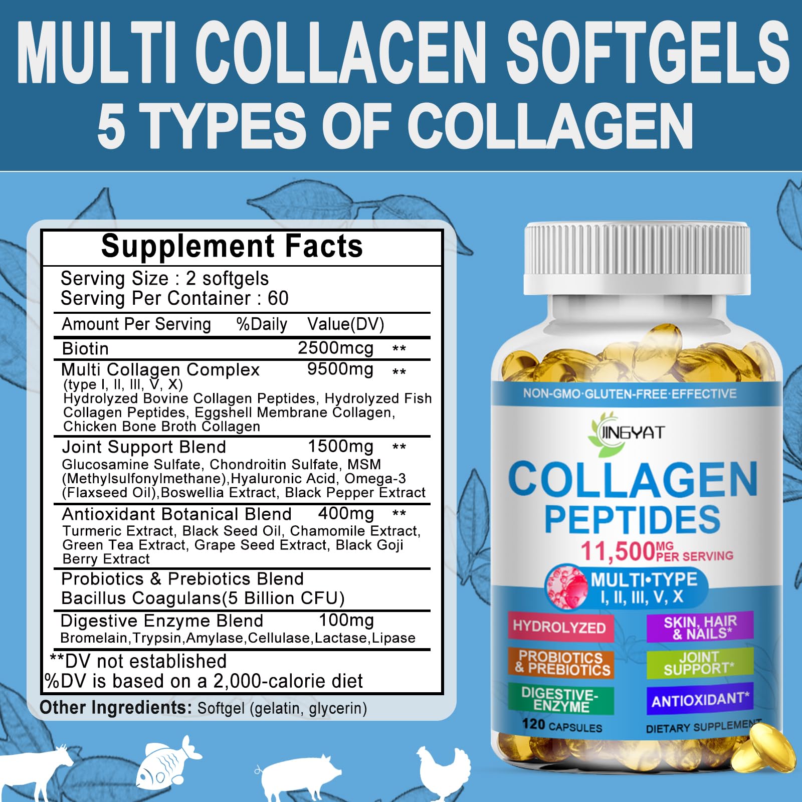 JINGYAT Multi Collagen Peptides Softgels with a glass of water