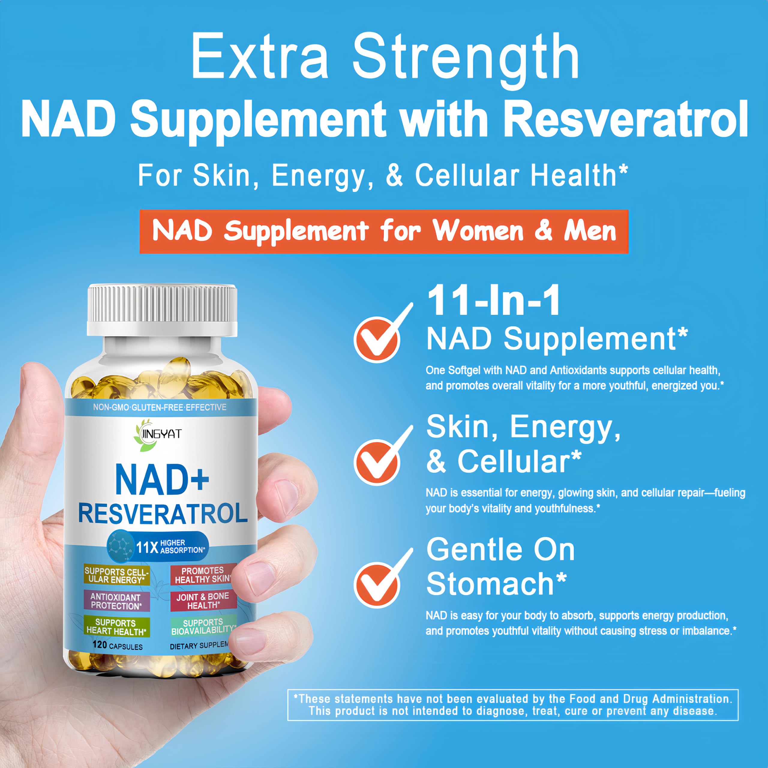 JINGYAT NAD Resveratrol Supplement 60 softgels packaging