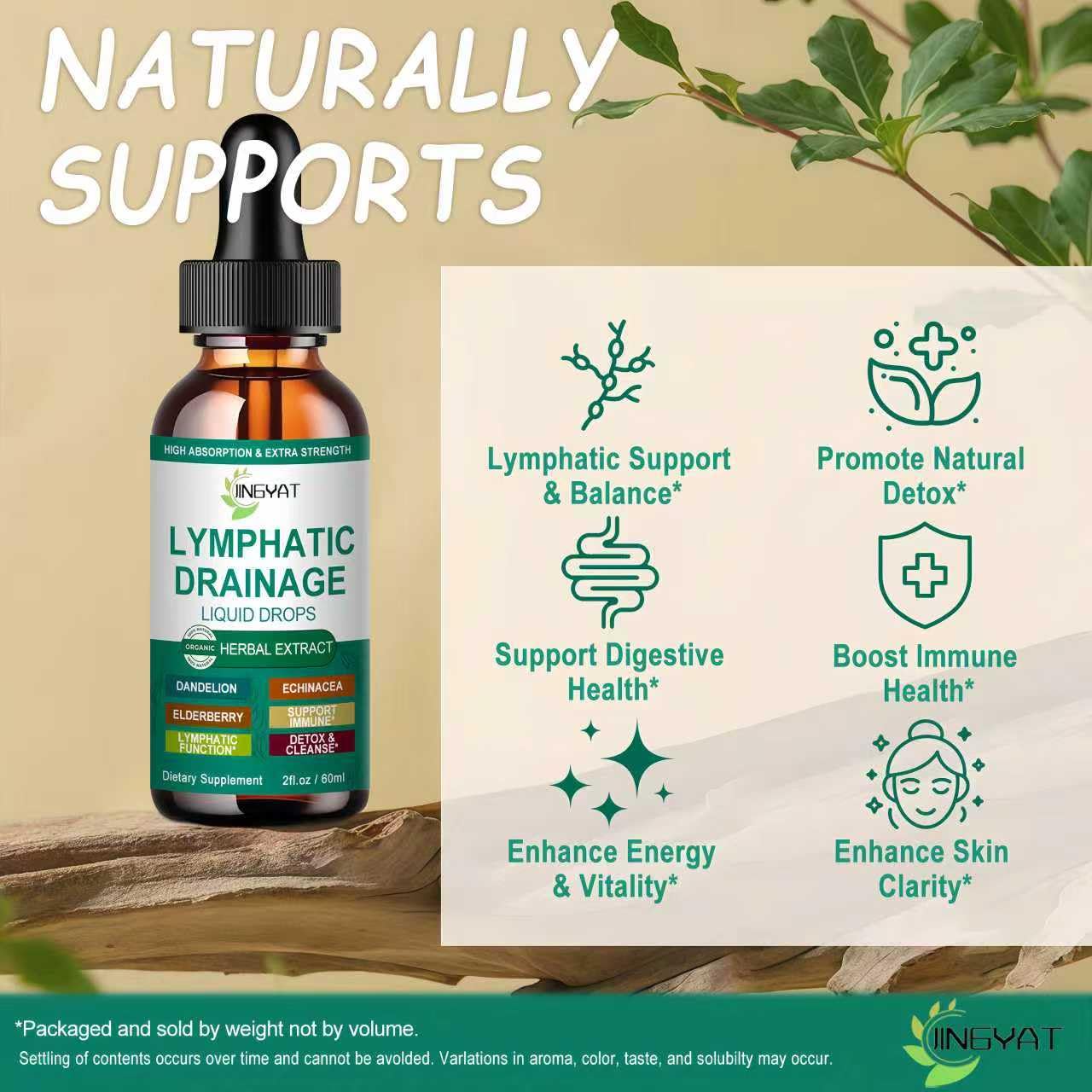 JINGYAT Organic Lymphatic Drainage Drops bottle side view