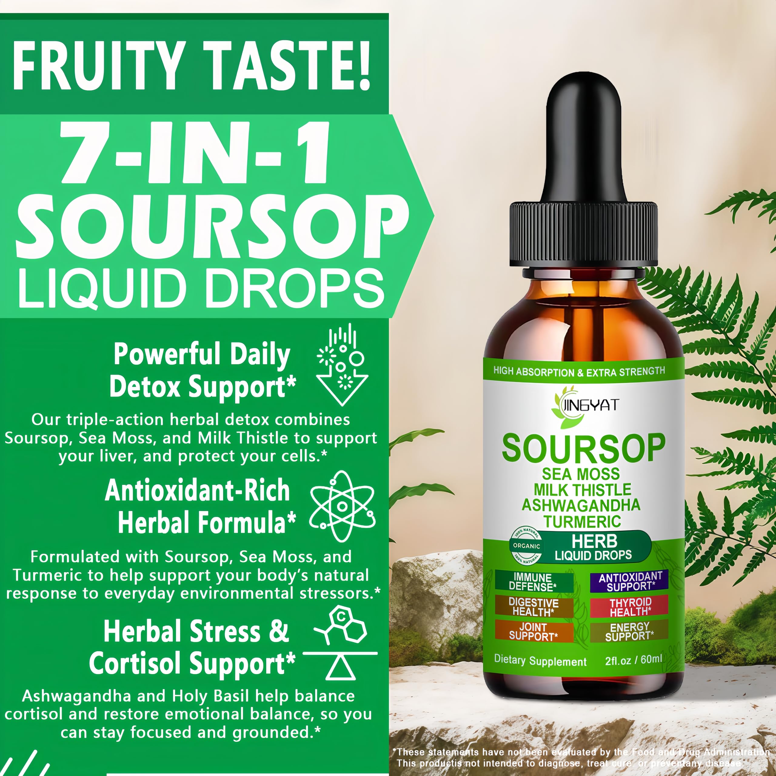 JINGYAT Soursop Liquid Drops lifestyle scene on kitchen counter