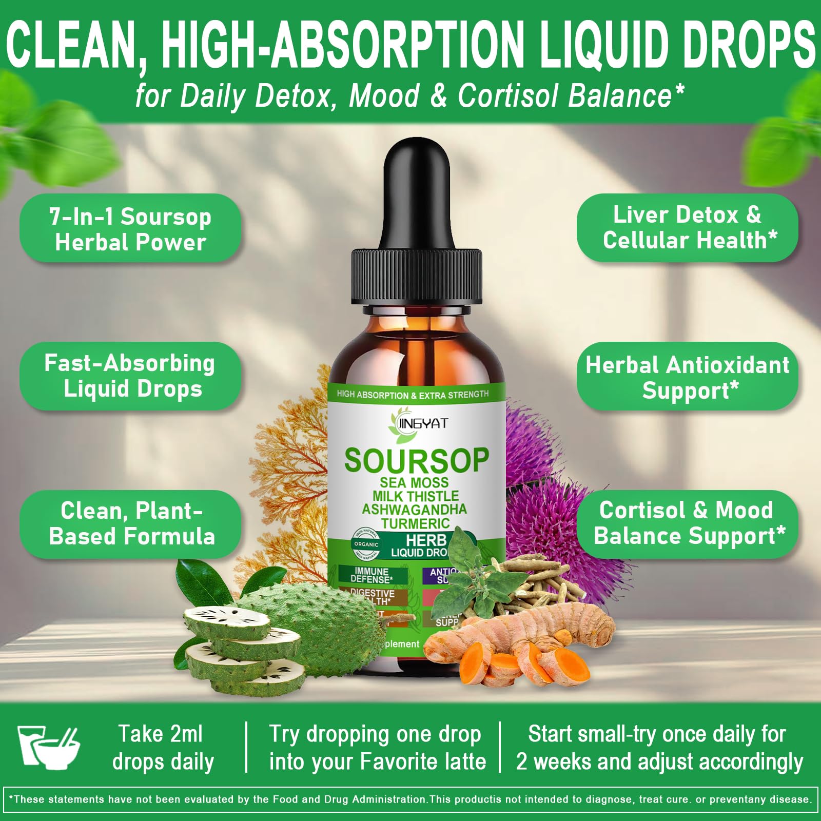 JINGYAT Soursop Liquid Drops packaging with ingredients listed