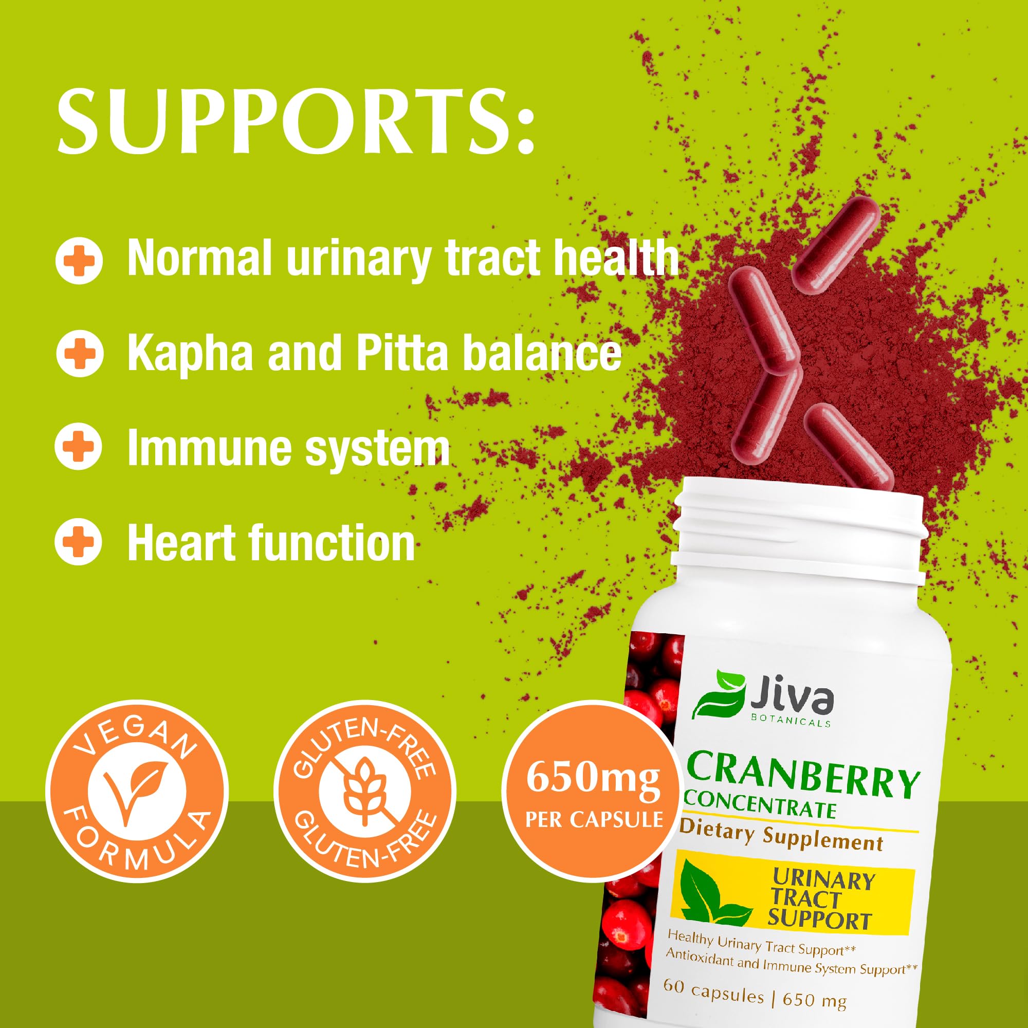 Jiva Botanicals Cranberry Capsules 650mg bottle with label