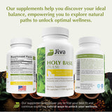 Jiva Botanicals Holy Basil Capsules 1100mg bottle with a measuring spoon