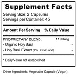 Jiva Botanicals Holy Basil Capsules 1100mg displayed with herbs