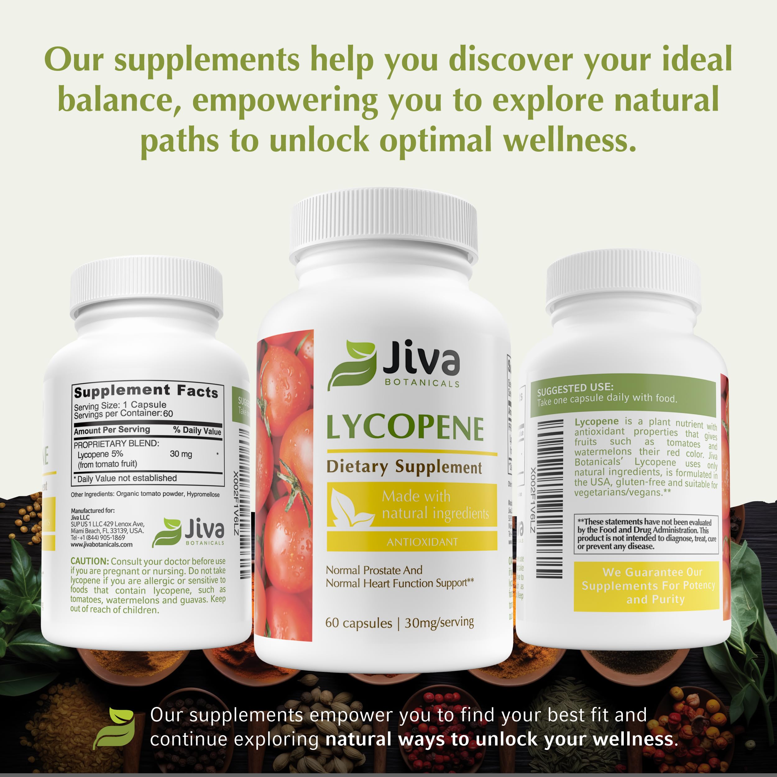Jiva Botanicals Lycopene Supplement 30mg bottle back view