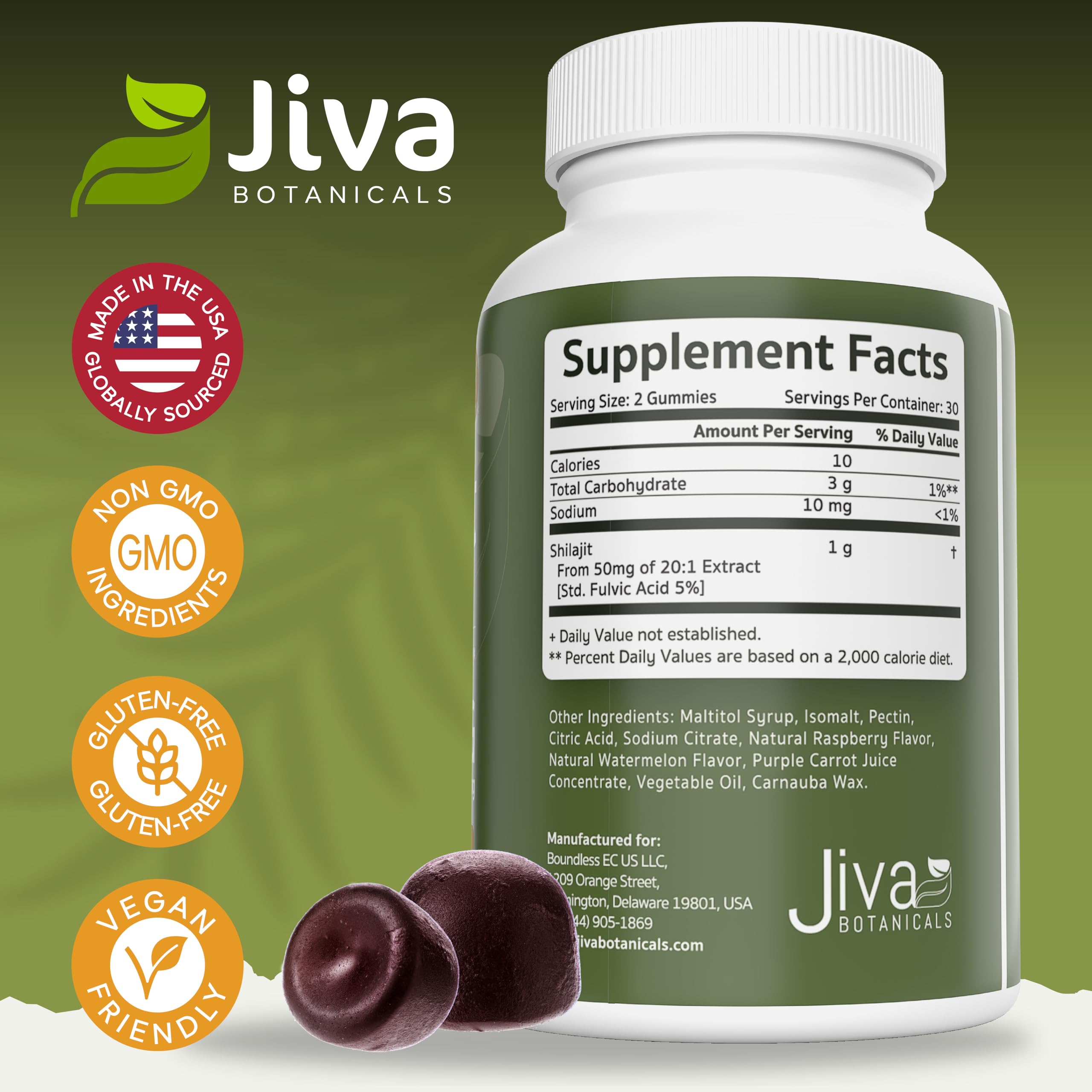 Jiva Botanicals Shilajit Gummies on a wooden table