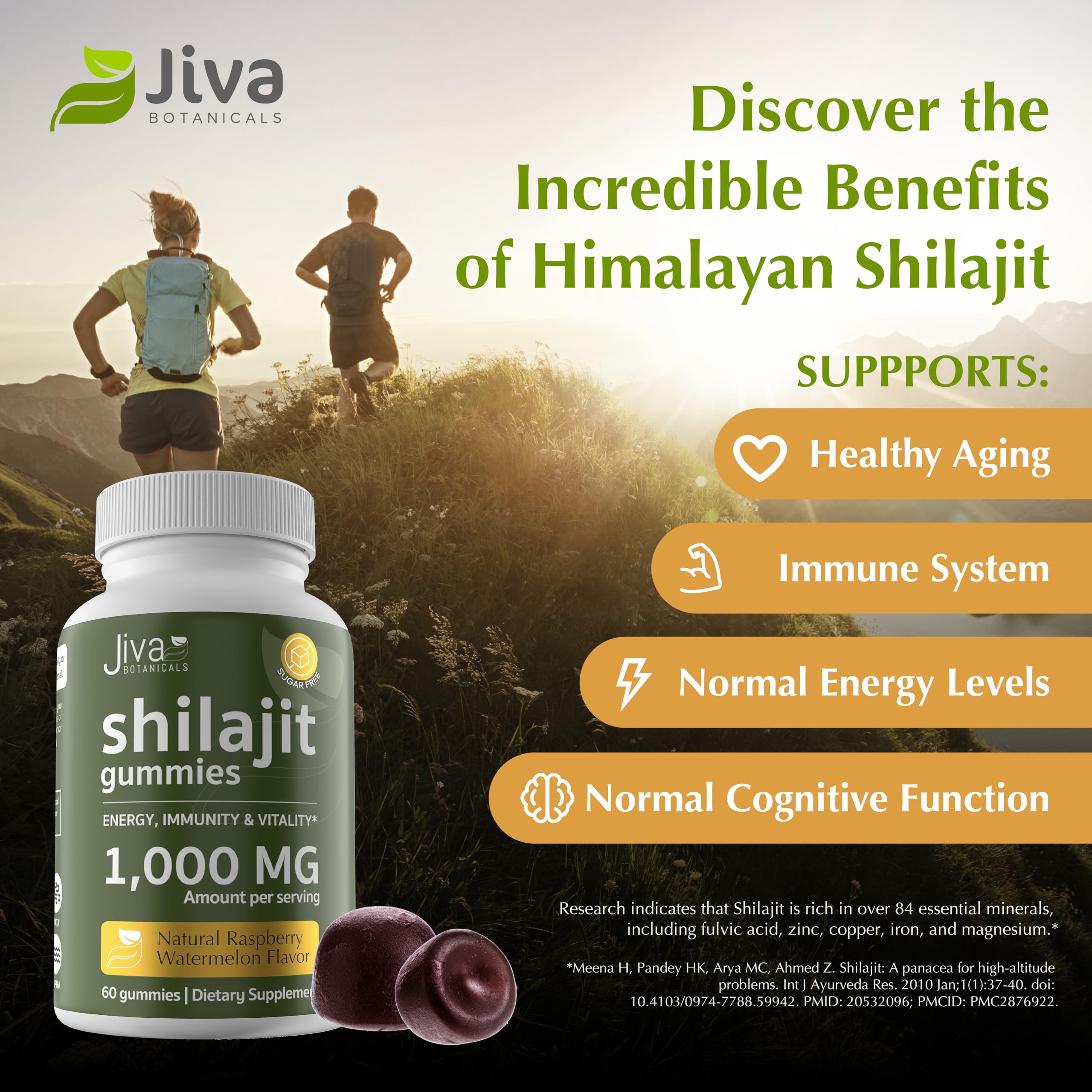 Jiva Botanicals Shilajit Gummies packaging with raspberry and watermelon flavour