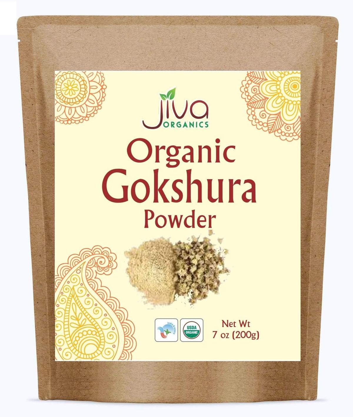 Jiva Organics Gokshura Powder 7 ounce bag front view