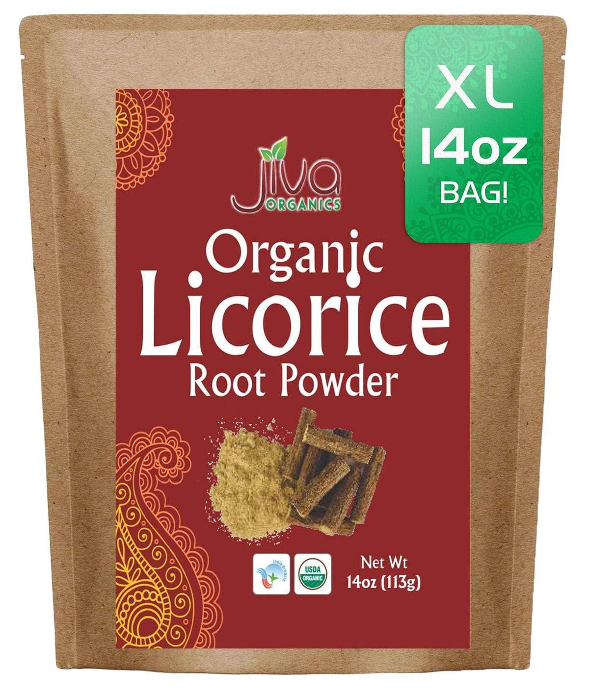 Jiva Organics Licorice Root Powder 14 Ounce bulk bag front view