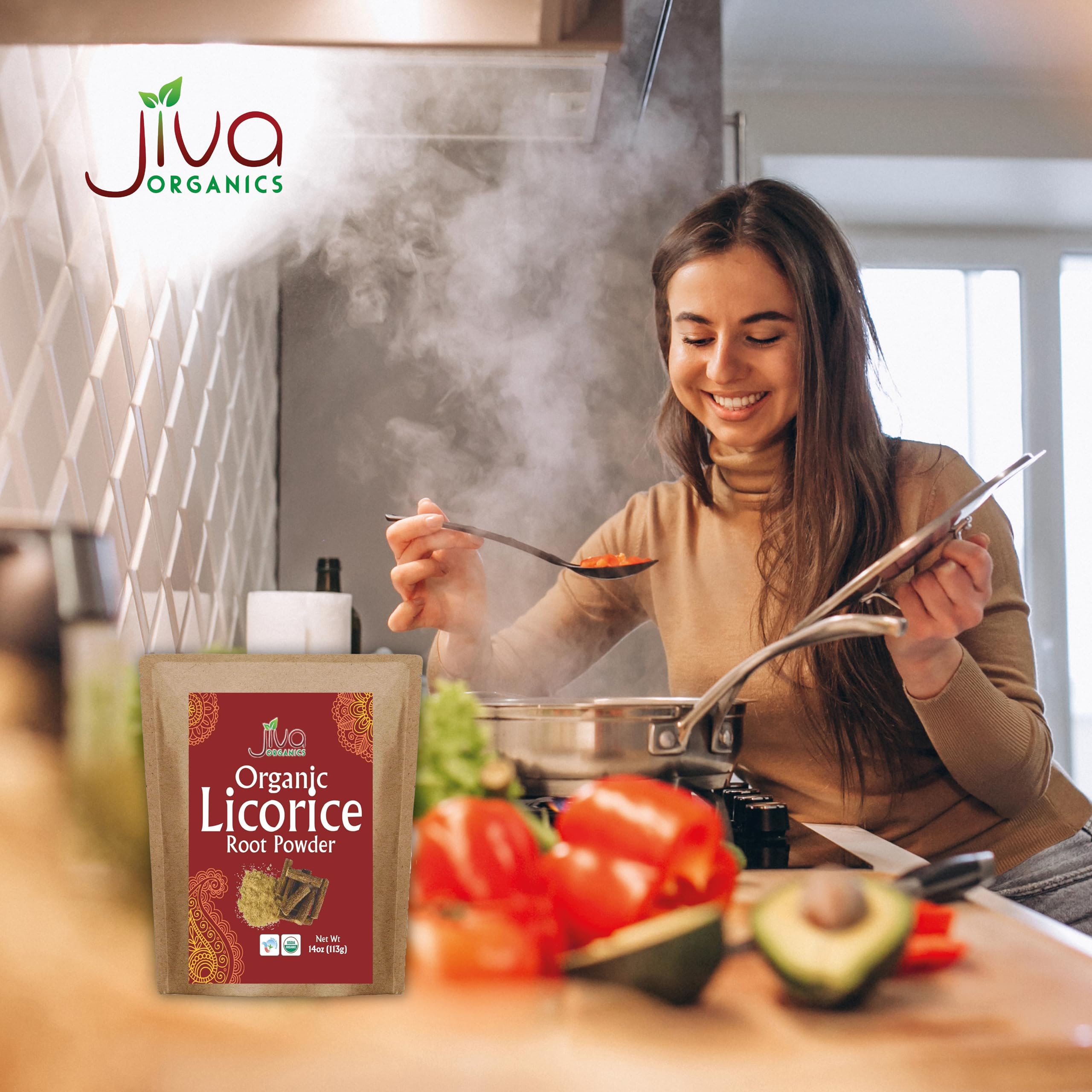 Jiva Organics Licorice Root Powder resealable bag open
