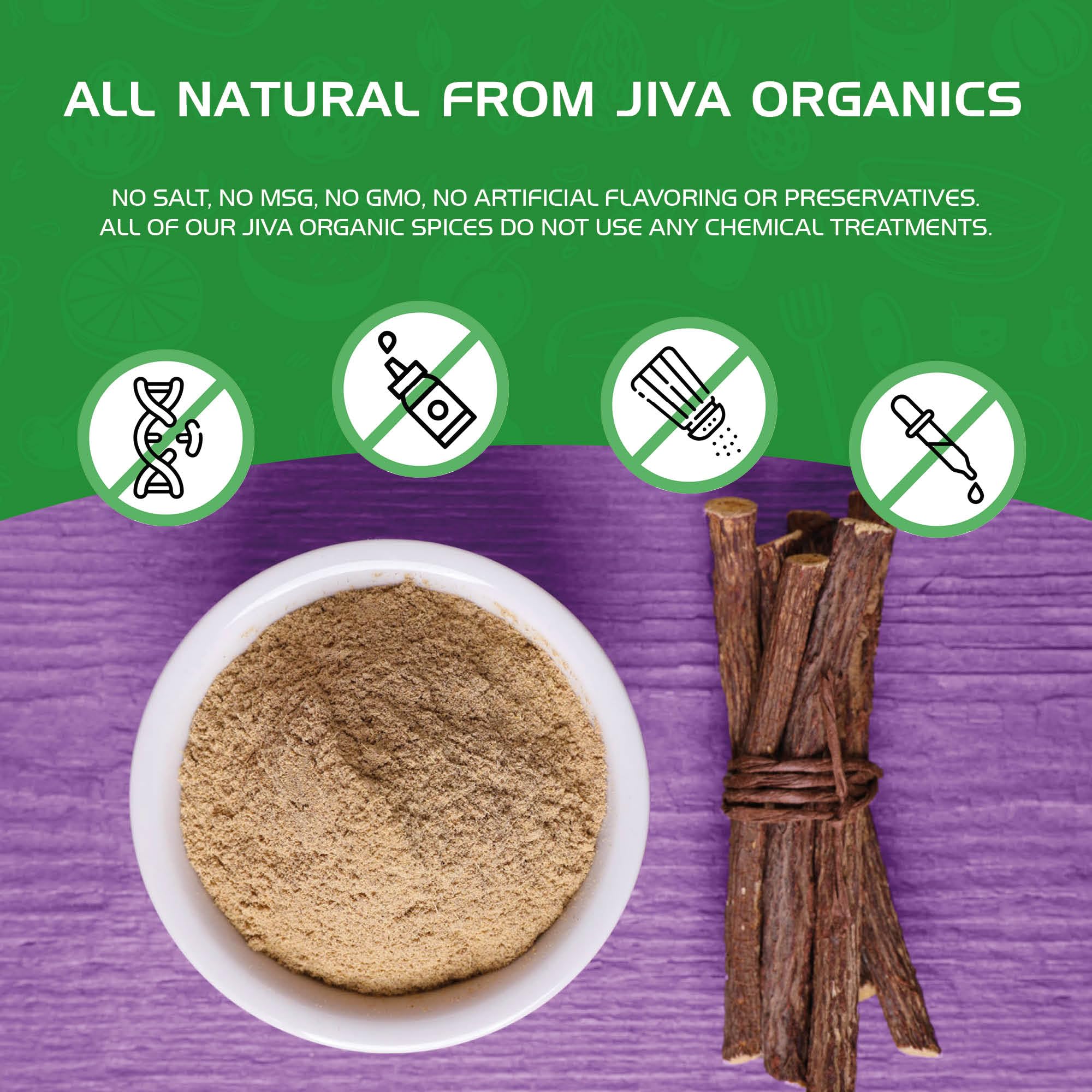 Jiva Organics Licorice Root Powder with measuring spoon