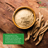 Jiva Organics Organic Ashwagandha Root Powder in a glass bowl