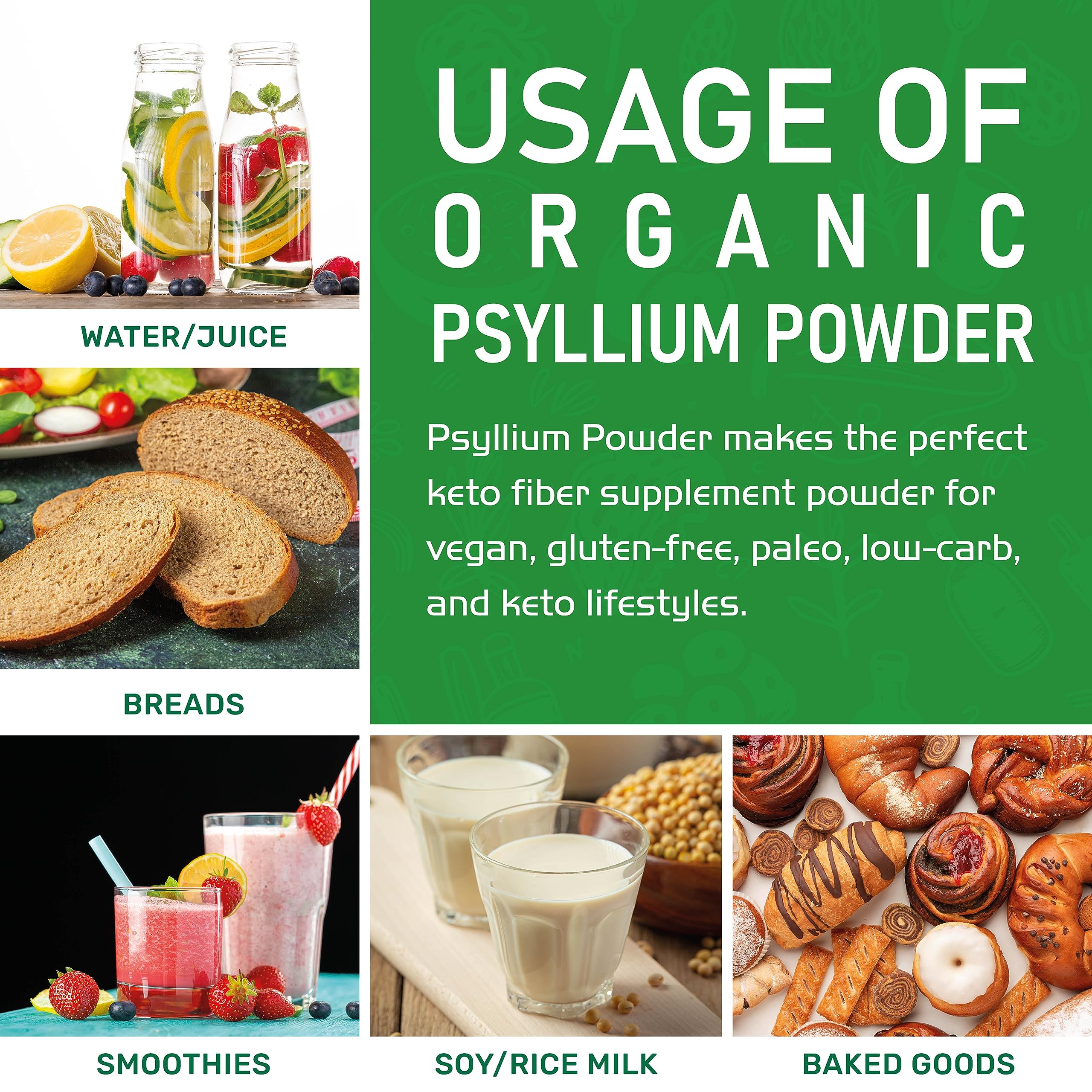 Jiva Organics Psyllium Husk Powder 794g back view with nutritional information