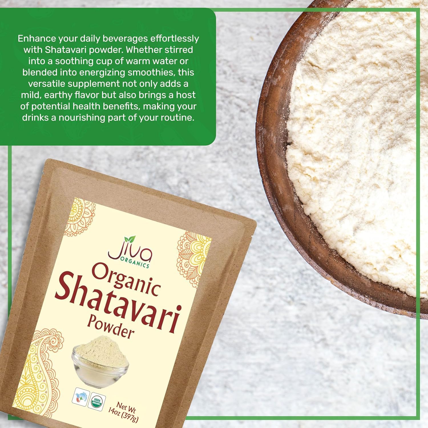 Jiva Organics Shatavari Powder 14 Ounce bag side view