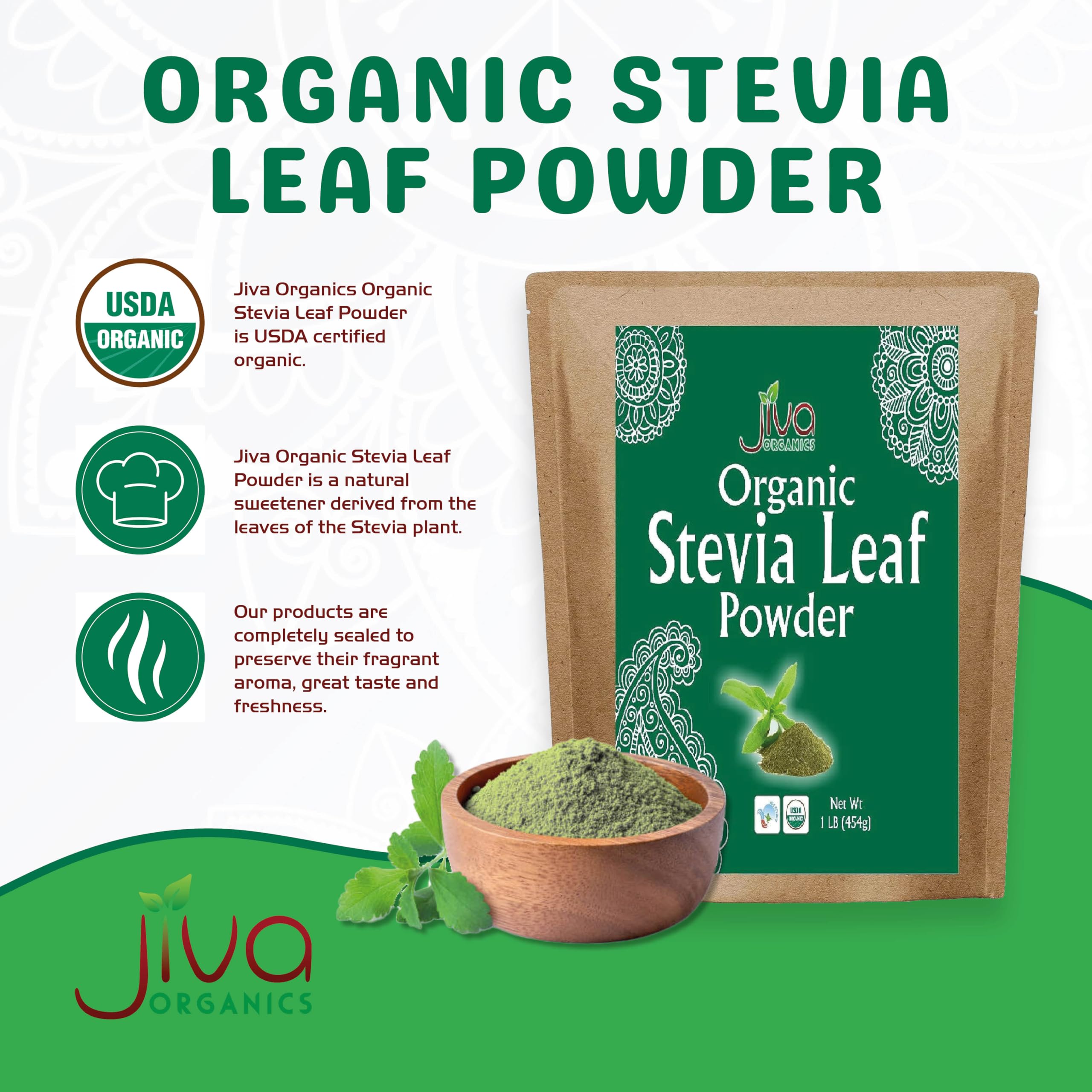 Jiva Organics Stevia Leaf Powder 454g back view