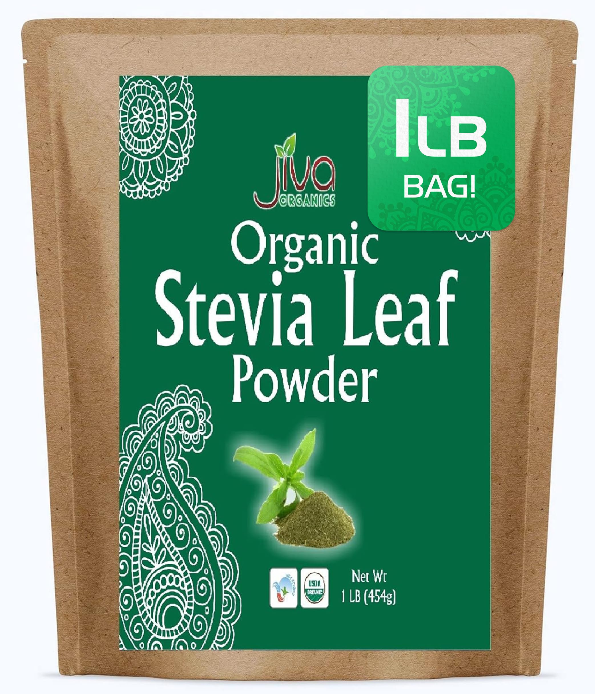 Jiva Organics Stevia Leaf Powder 454g front view