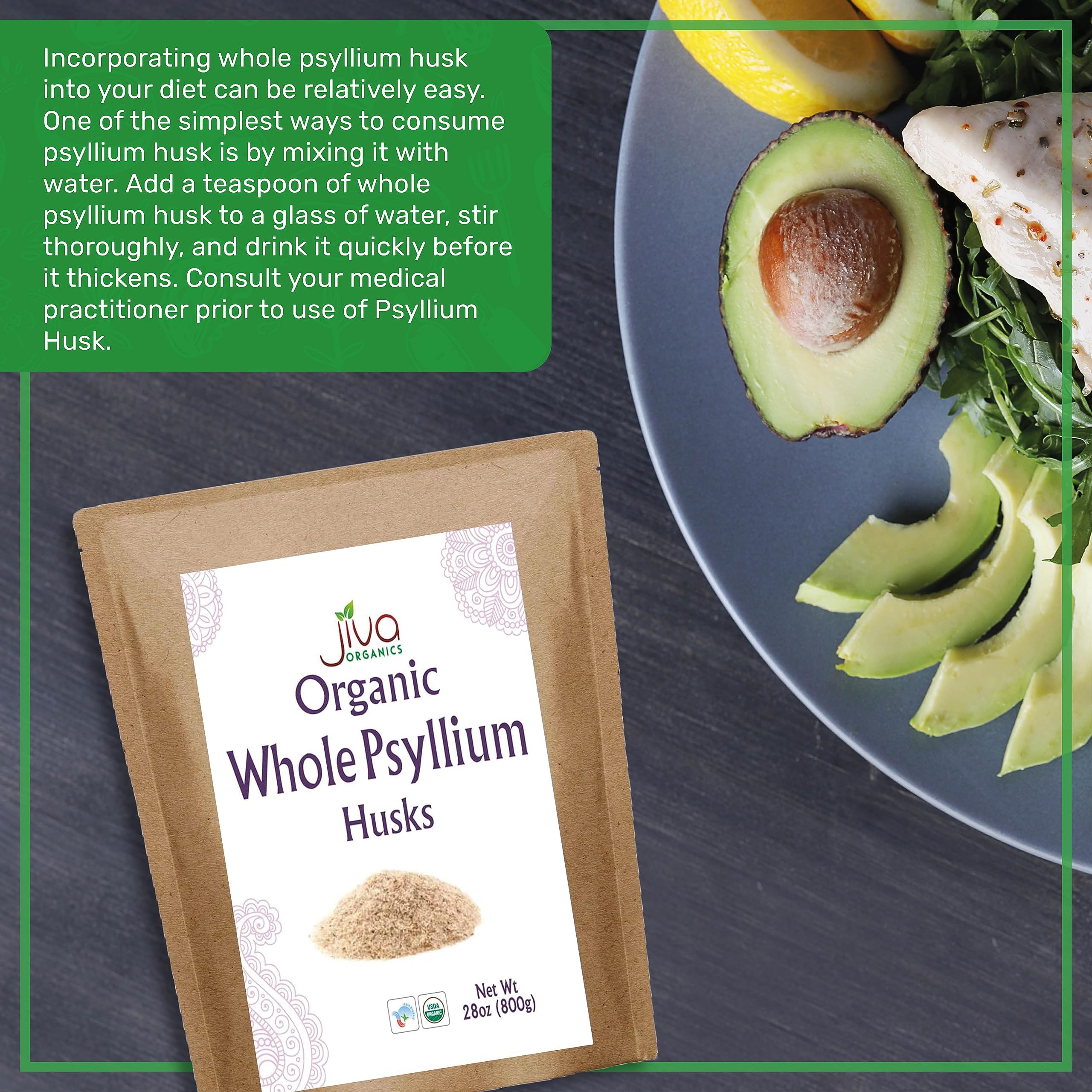 Jiva Organics Whole Psyllium Husk mixed in a glass of water