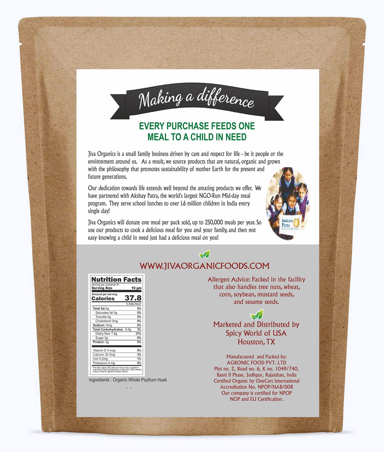 Jiva Organics Whole Psyllium Husk on a kitchen counter