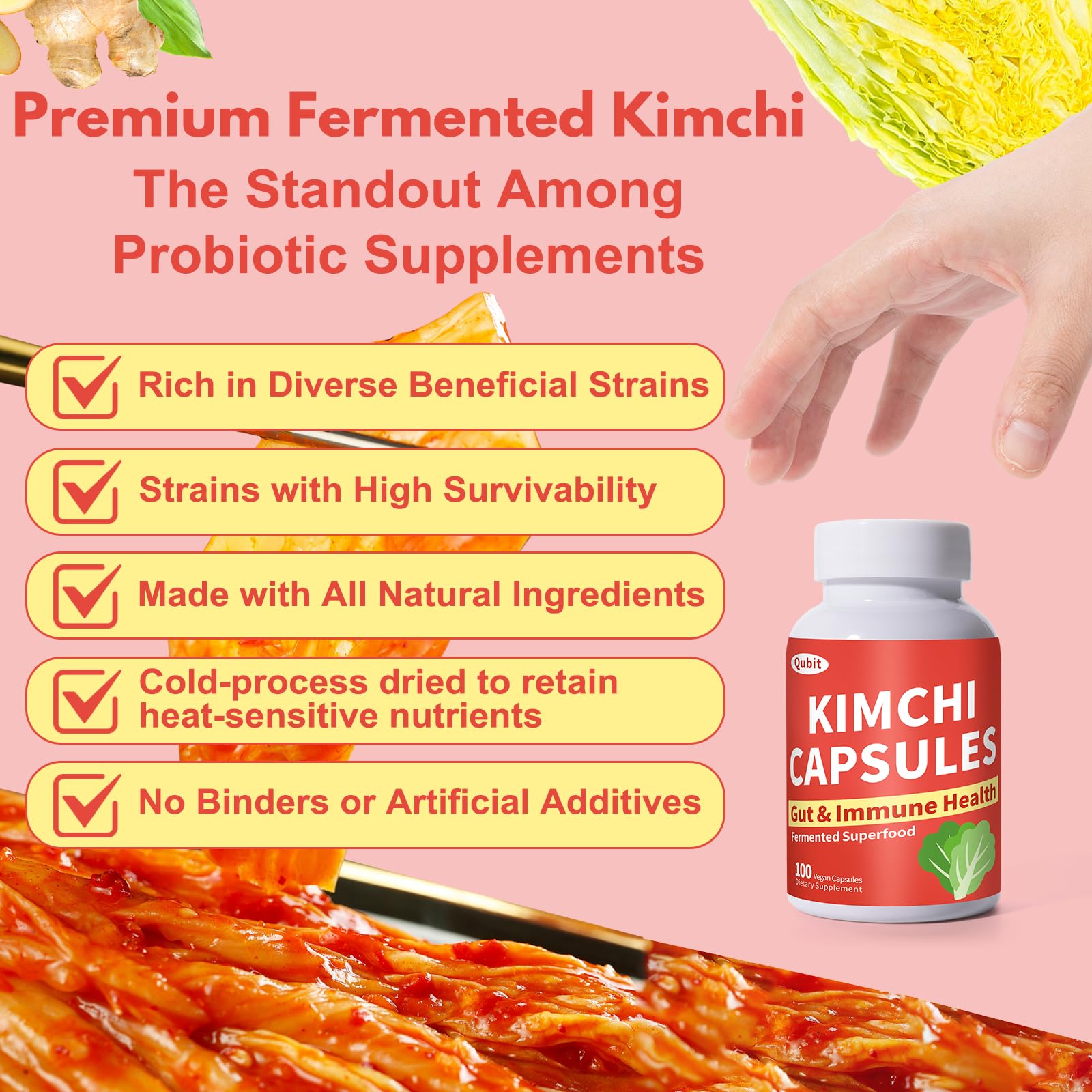 Jkrova Kimchi Capsules in a hand for size comparison
