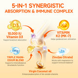JME Vitamin D3 K2 10,000 IU softgel back view with ingredients