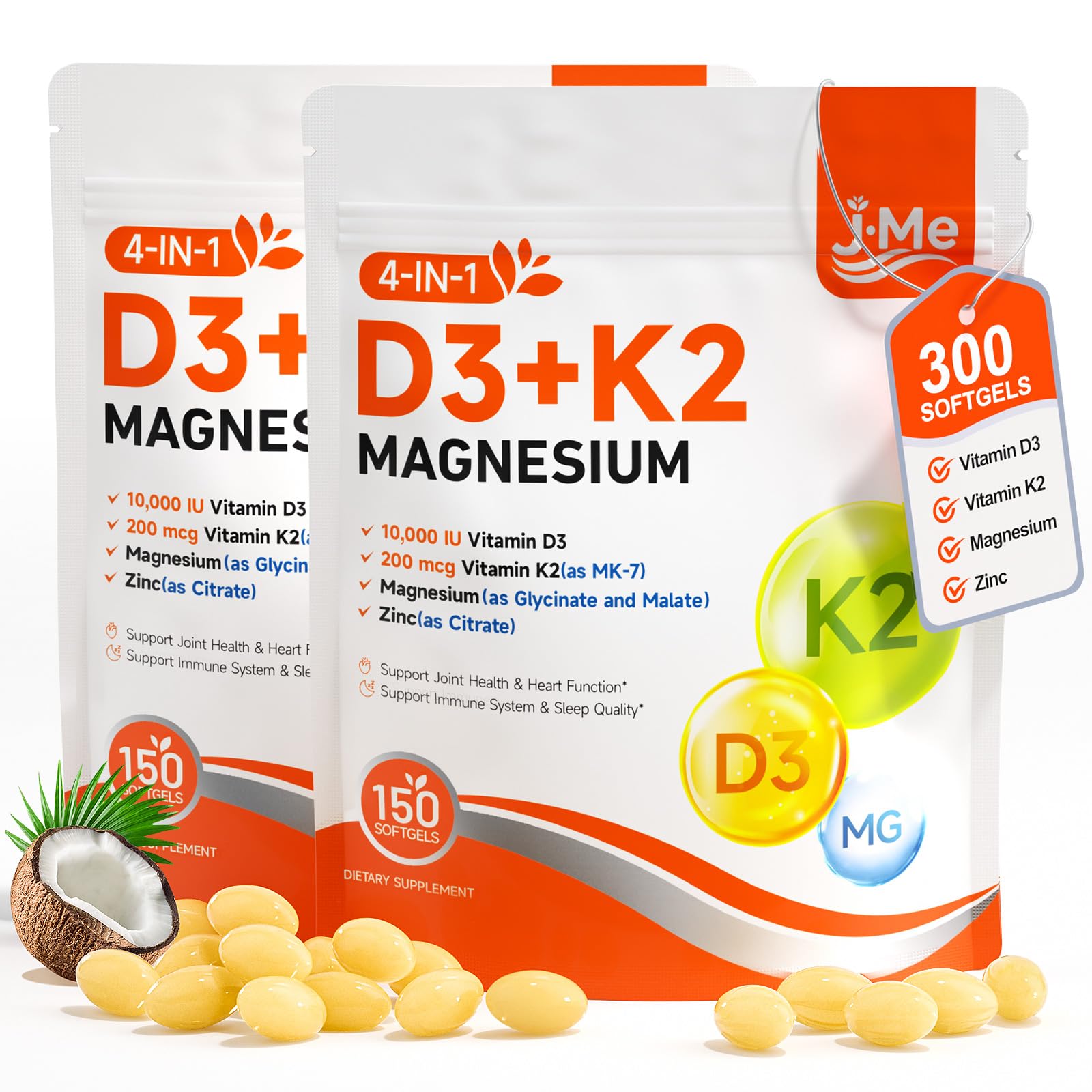 JME Vitamin D3 K2 10,000 IU softgel bottle front view