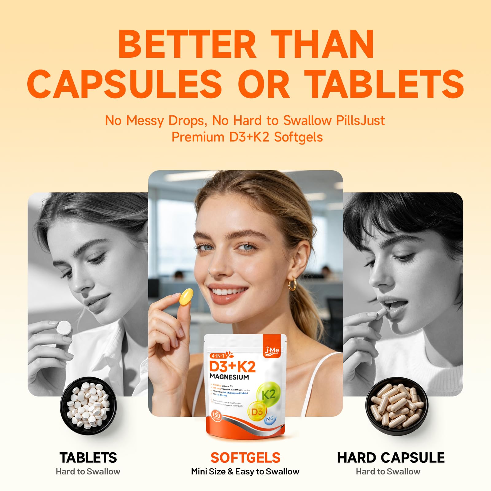 JME Vitamin D3 K2 softgels on a kitchen counter