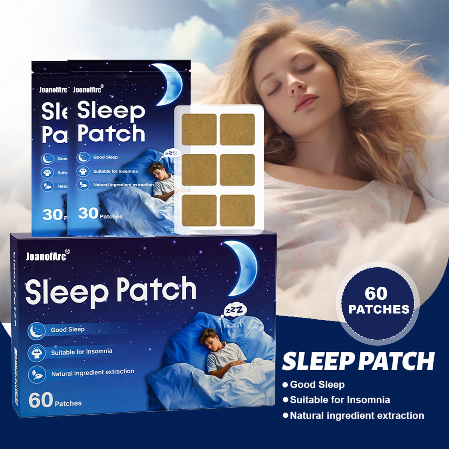 JoanofArc Sleep Patches packaging with 60 patches